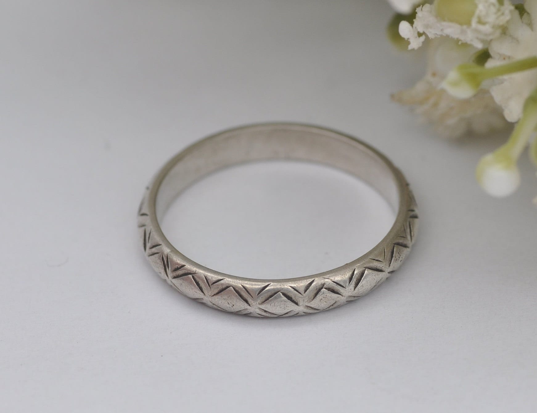 Vintage Sterling Silver Diamond Band Ring - UK Size - R 1/2 / US Size - 8 3/4