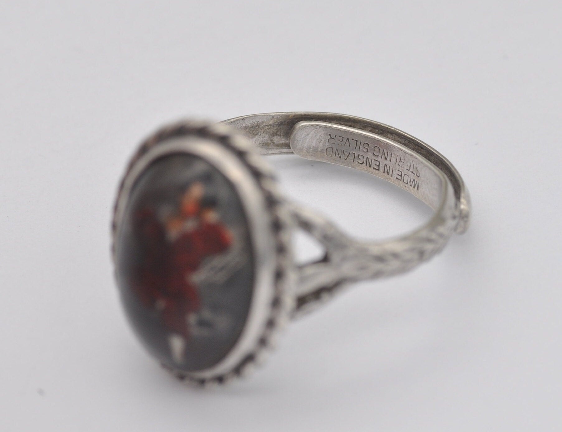 Vintage Sterling Silver Miniature Portrait Ring The Red Boy by Thomas Lawrence - UK Size - R / US Size - 8 1/2