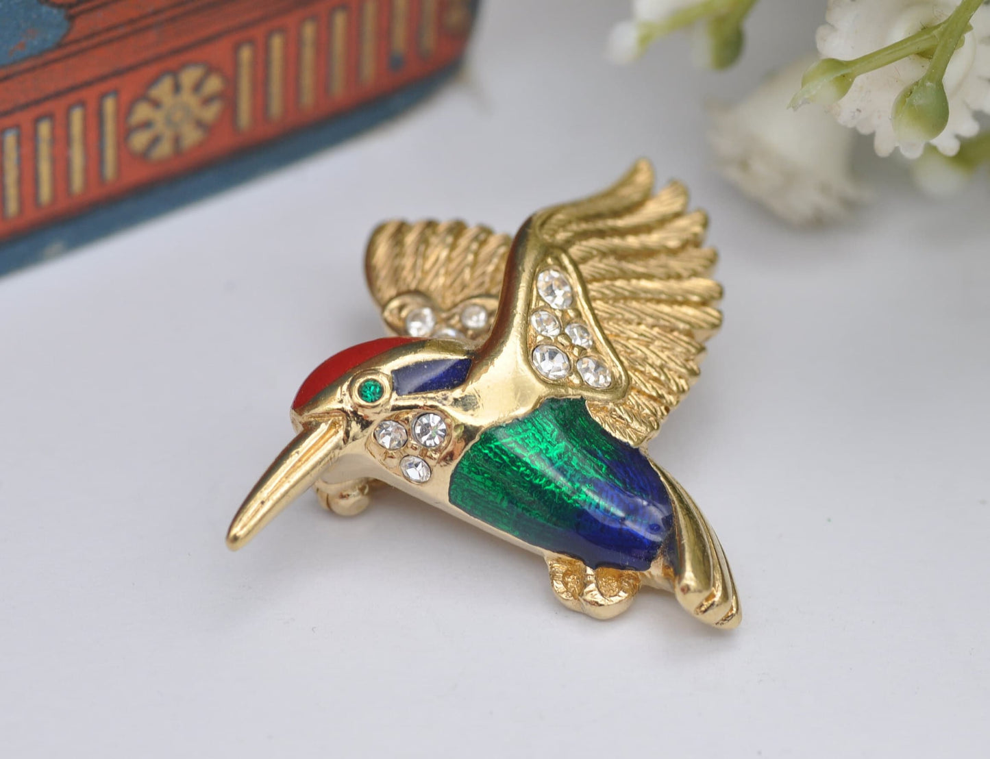 Vintage Attwood and Sawyer A&S Enamel Hummingbird Brooch