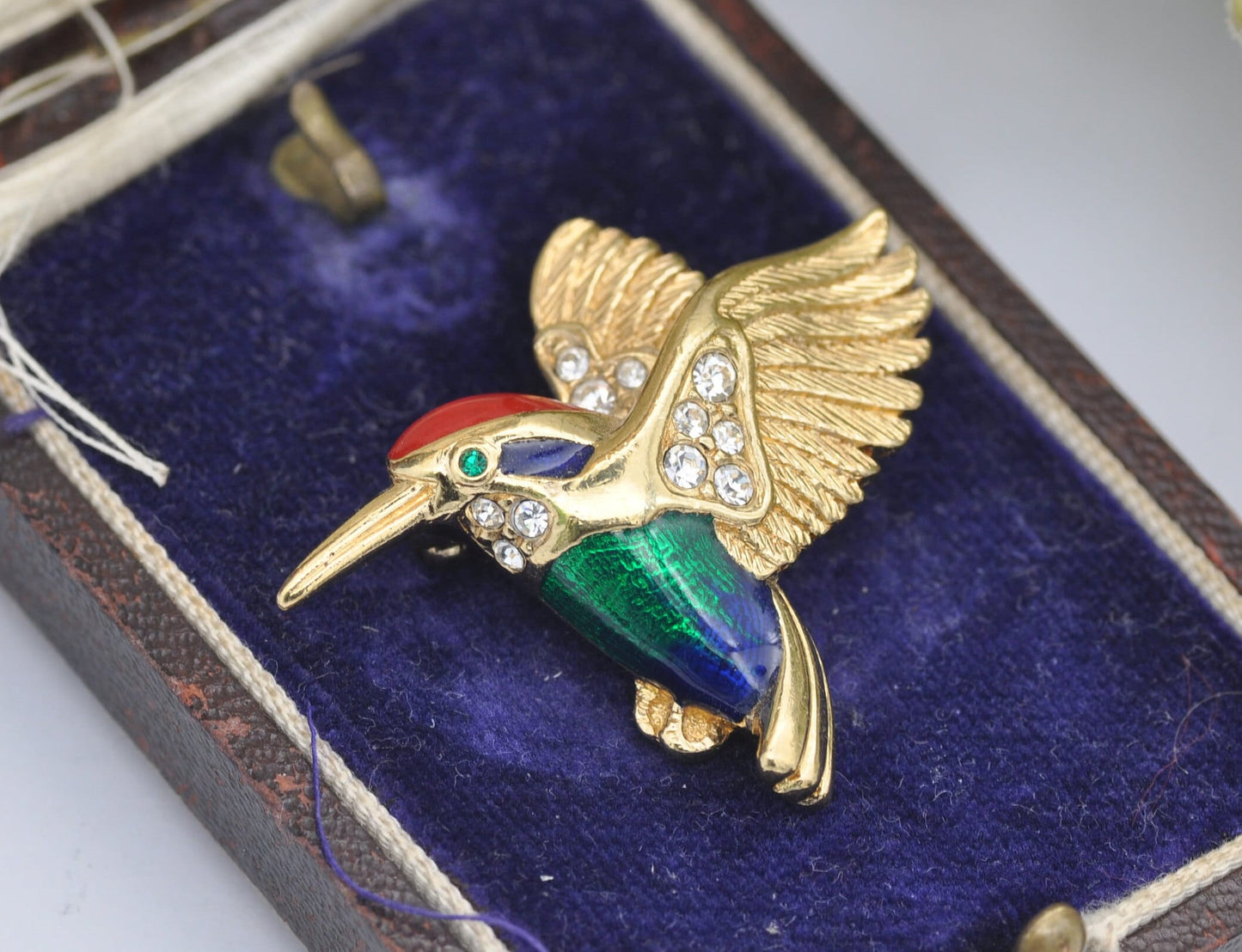 Vintage Attwood and Sawyer A&S Enamel Hummingbird Brooch