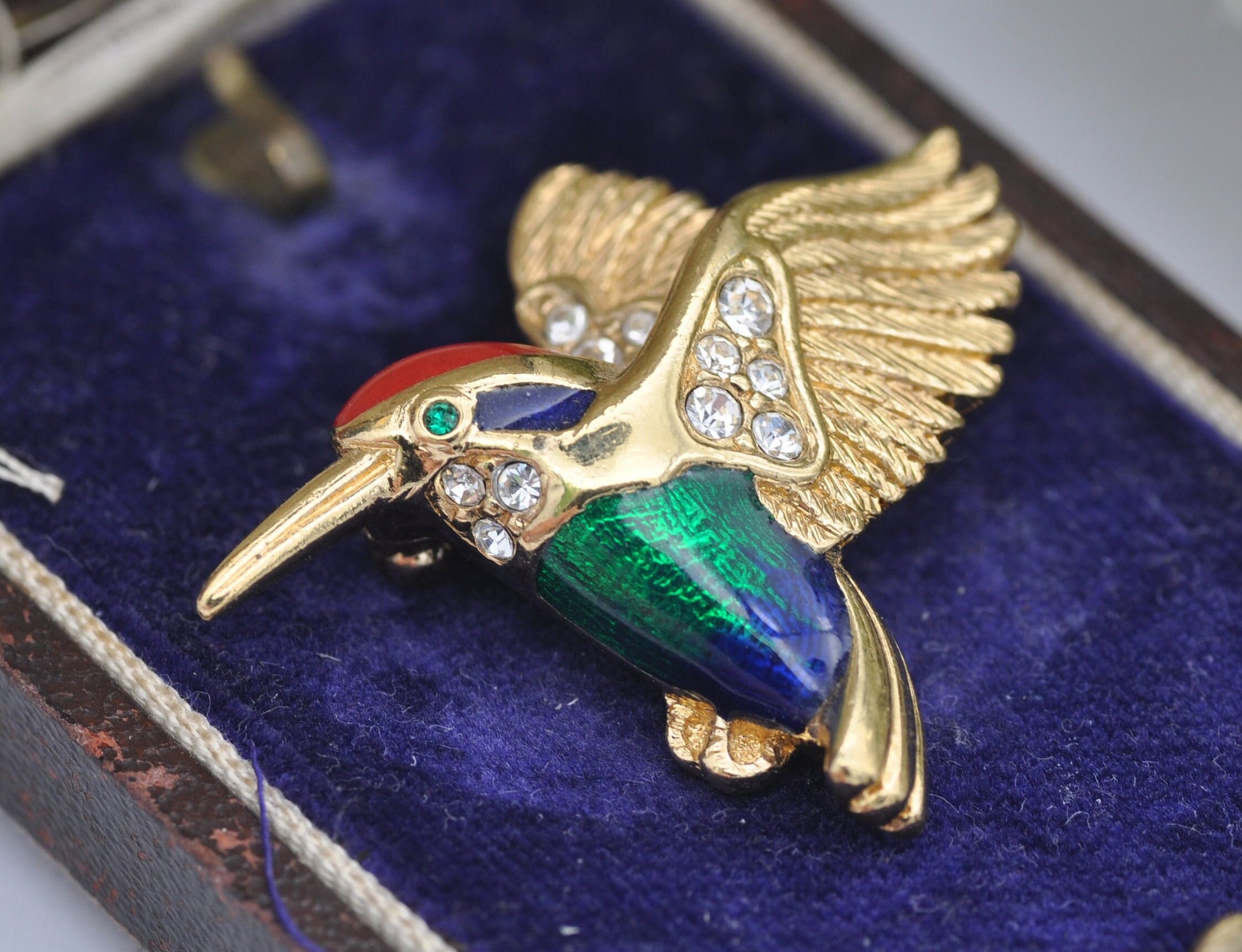 Vintage Attwood and Sawyer A&S Enamel Hummingbird Brooch