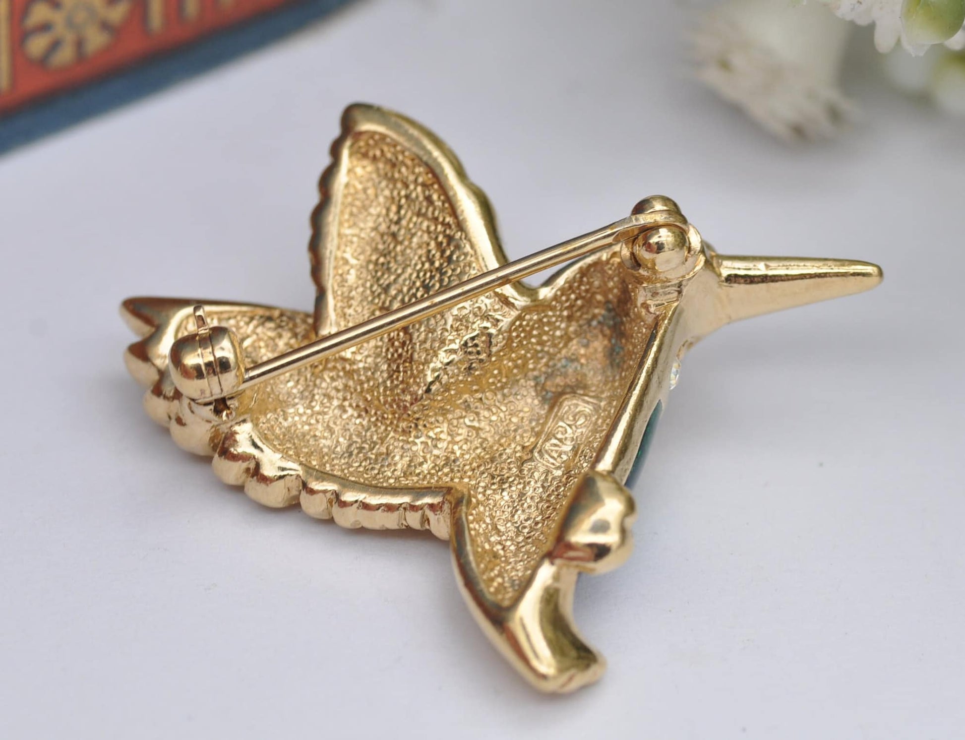 Vintage Attwood and Sawyer A&S Enamel Hummingbird Brooch