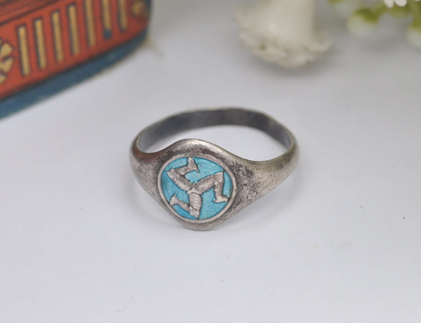 Antique Art Nouveau Charles Horner Sterling Silver Enamel Isle of Man Legs Ring