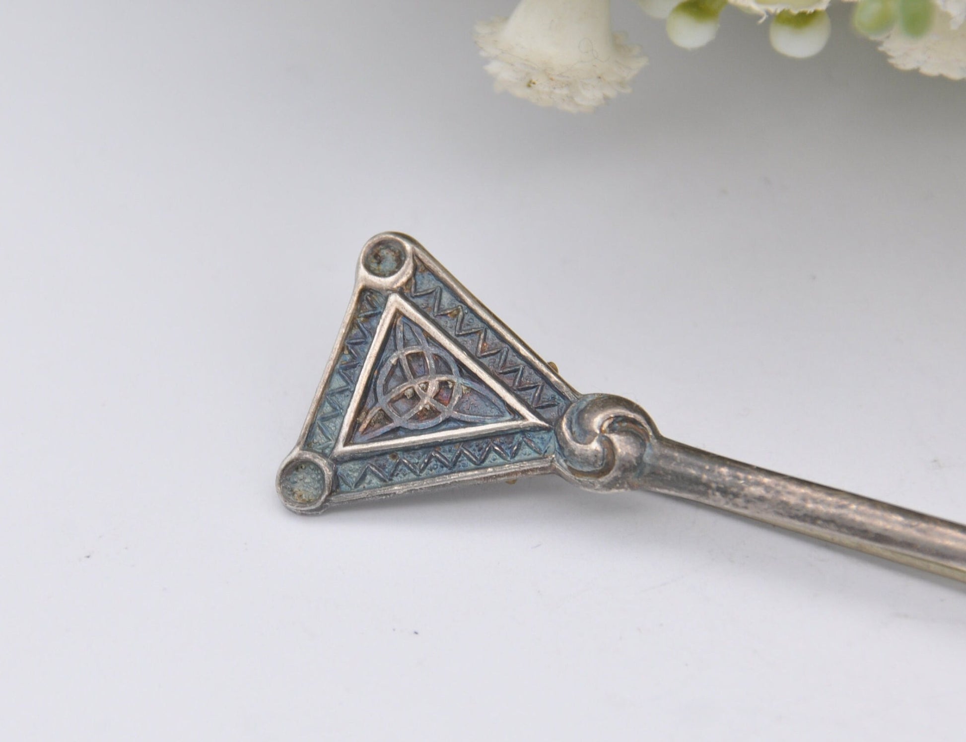 Vintage Scottish Sterling Silver Celtic Bar Brooch by F Narborough - Kilt Pin, 1968