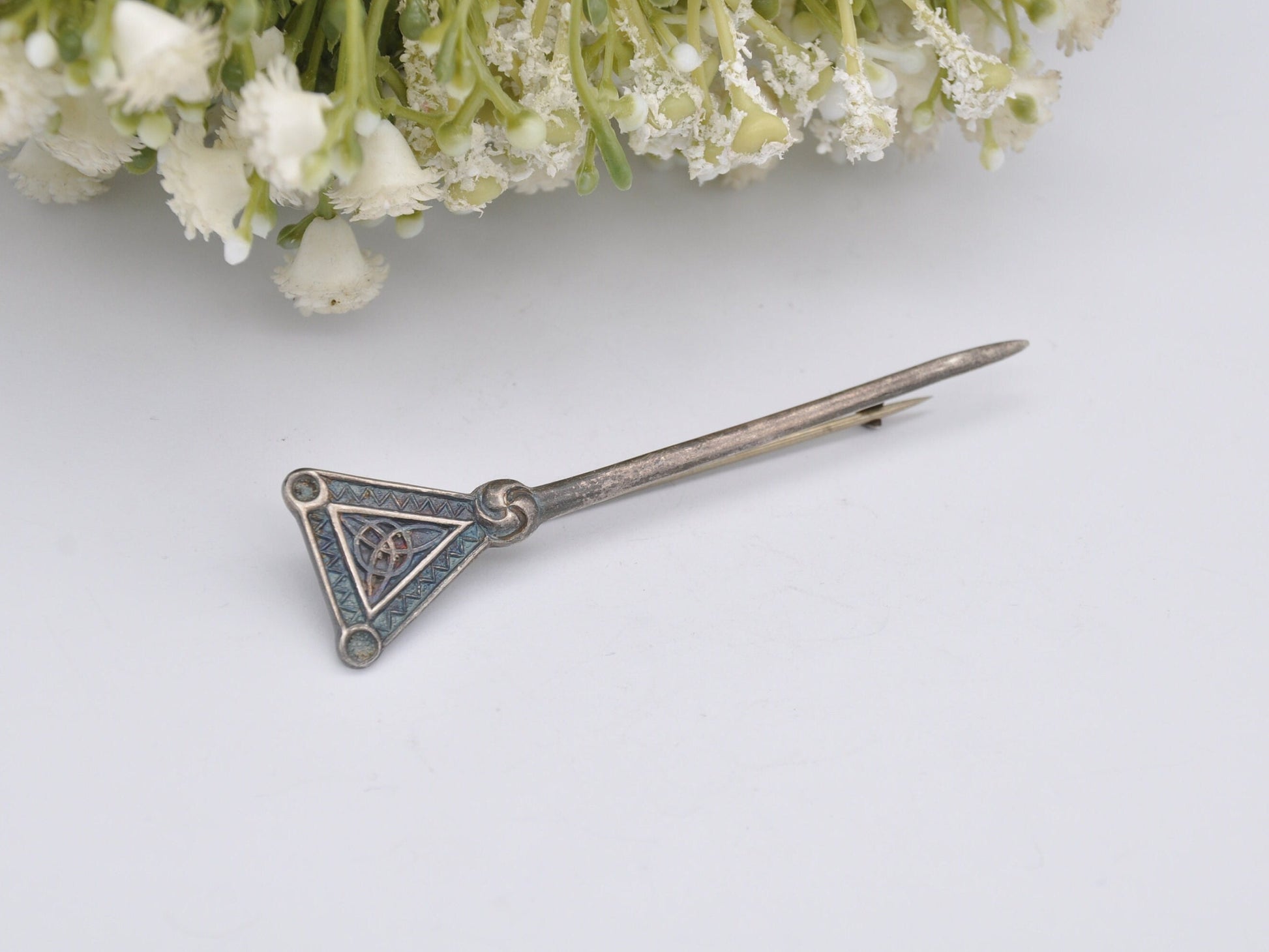 Vintage Scottish Sterling Silver Celtic Bar Brooch by F Narborough - Kilt Pin, 1968