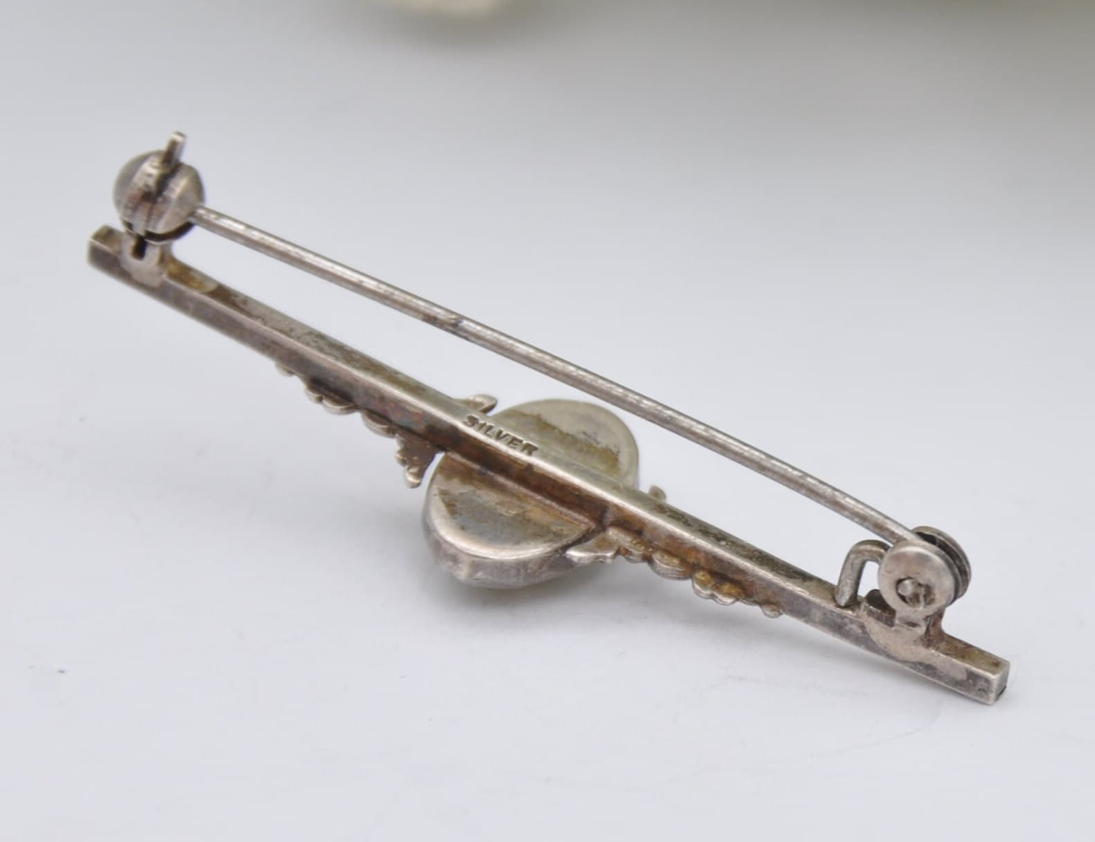 Vintage Sterling Silver Connemara Marble Bar Brooch, Art Deco 1930s