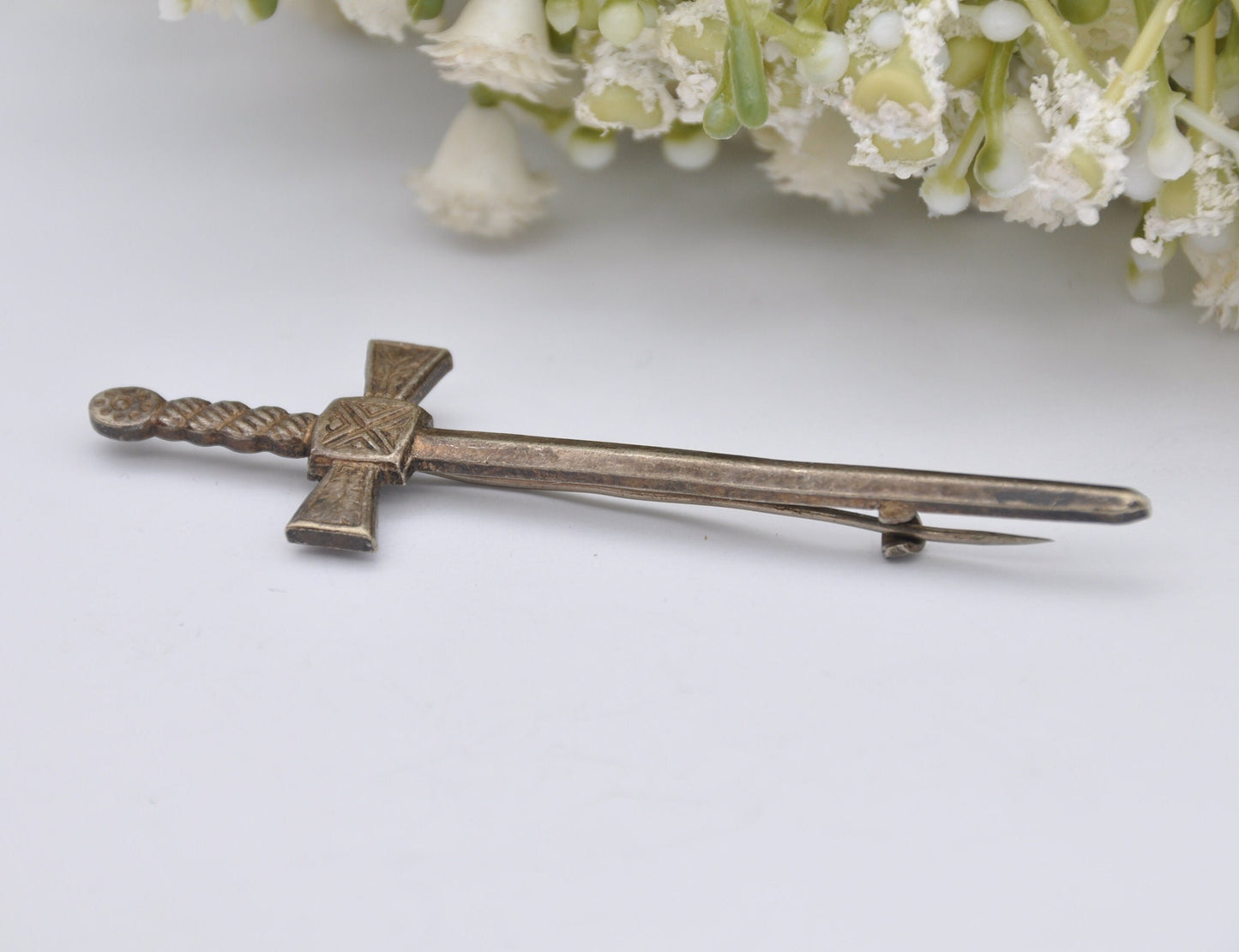 Vintage Scottish Sterling Silver Sword Brooch - Kilt Pin / Made in Great Britain