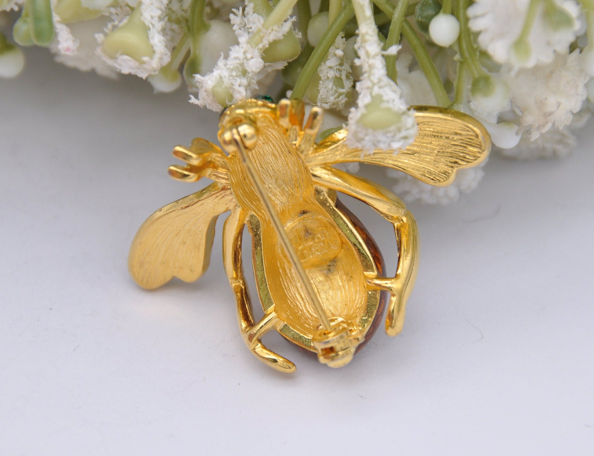 Vintage Joan Rivers Bee Brooch - Gold Tone Brown Enamel and Rhinestone Flying Bug