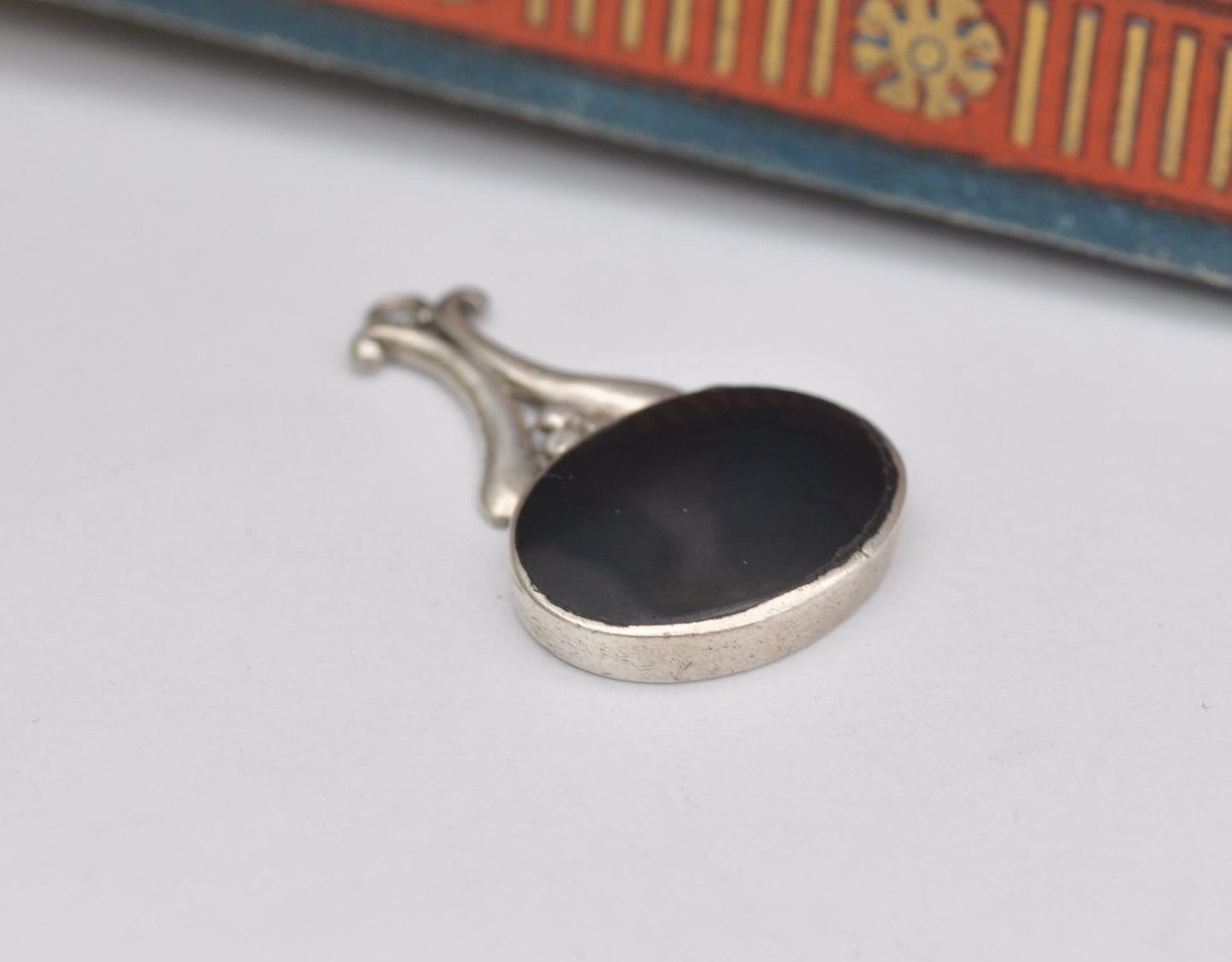 Vintage Sterling Silver and Onyx Pendant - Oval Black Gemstone