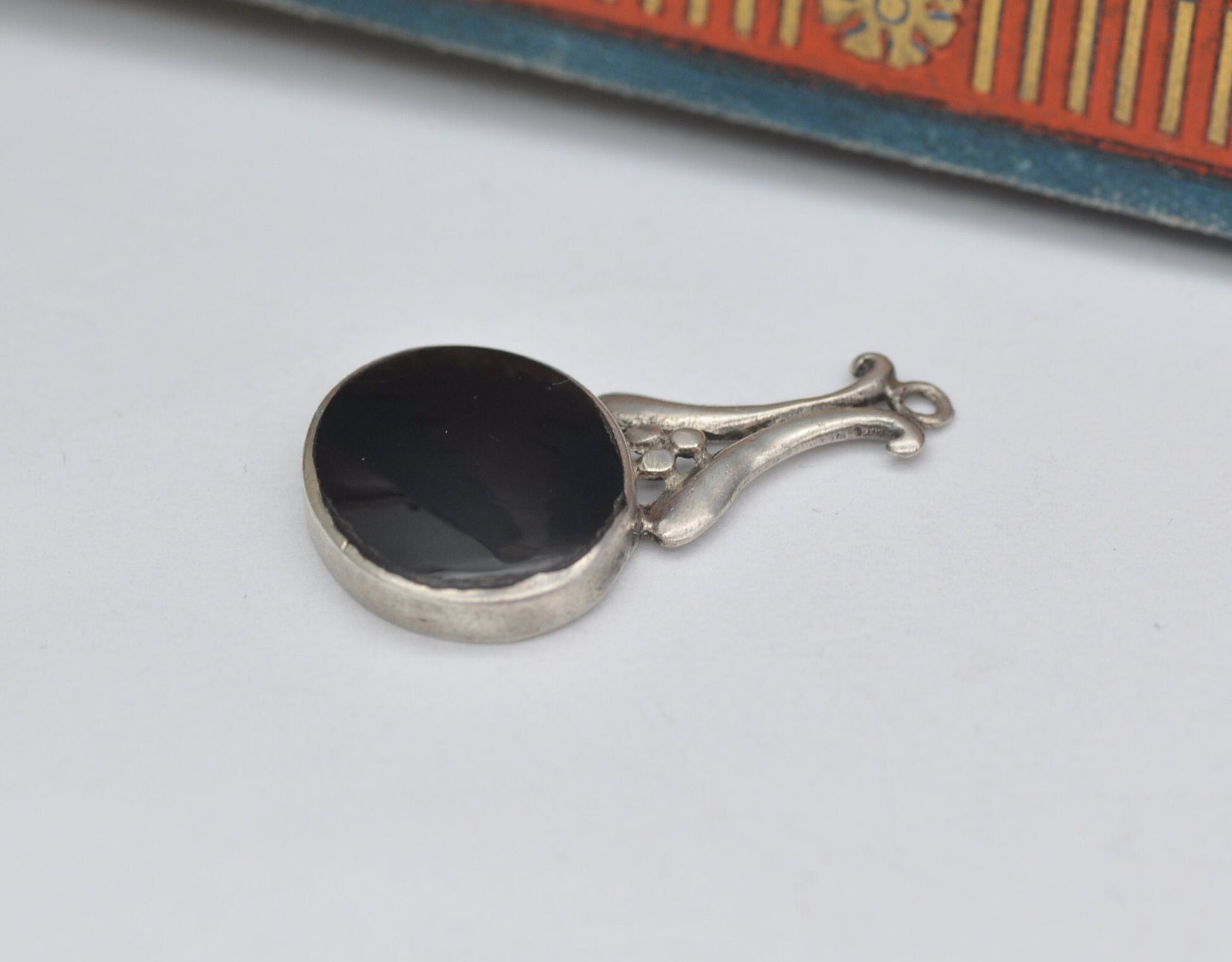 Vintage Sterling Silver and Onyx Pendant - Oval Black Gemstone