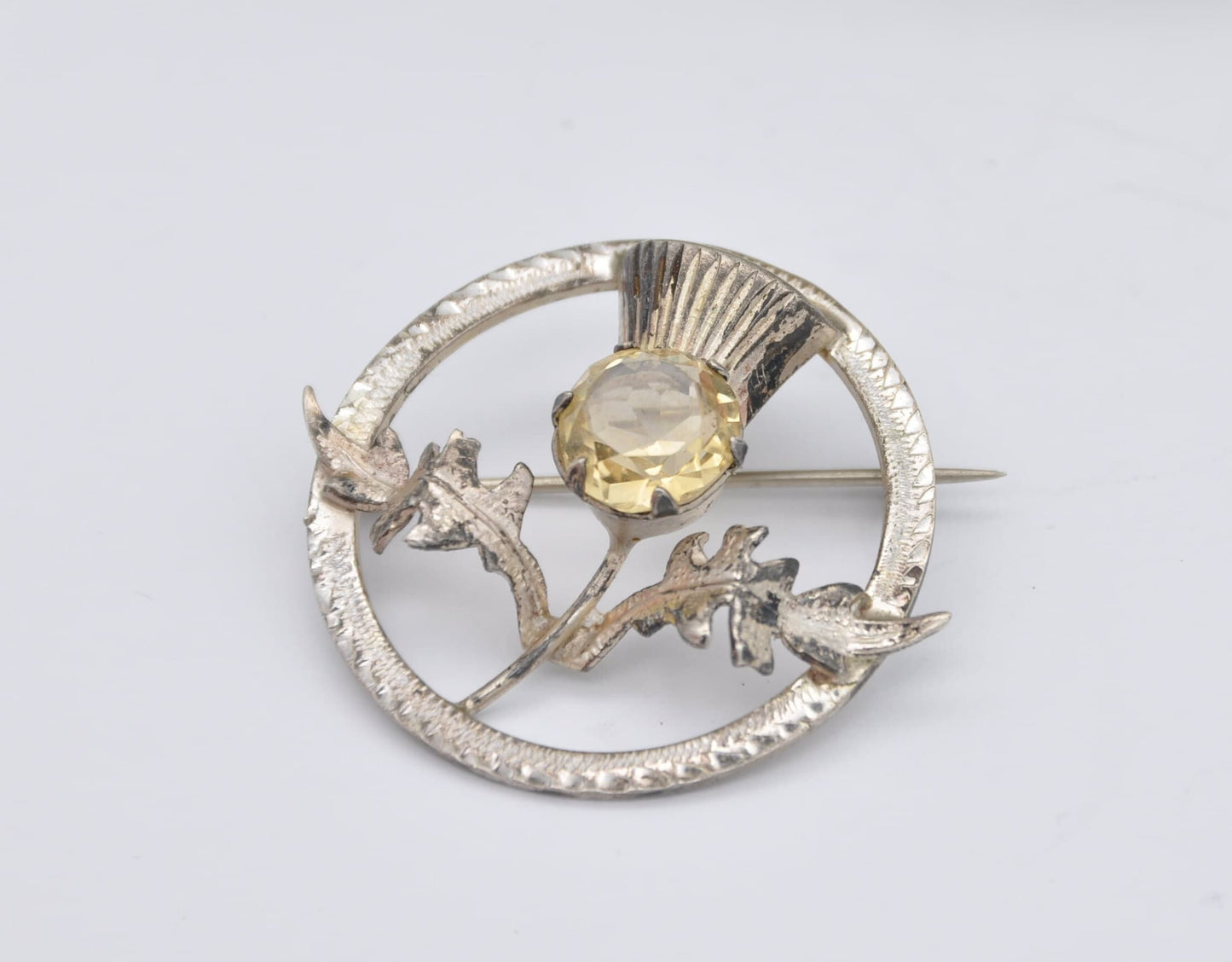 Vintage Ward Brothers Sterling Silver Scottish Thistle Brooch, 1956 - Citrine Colour Stone / Glasgow Hallmarks