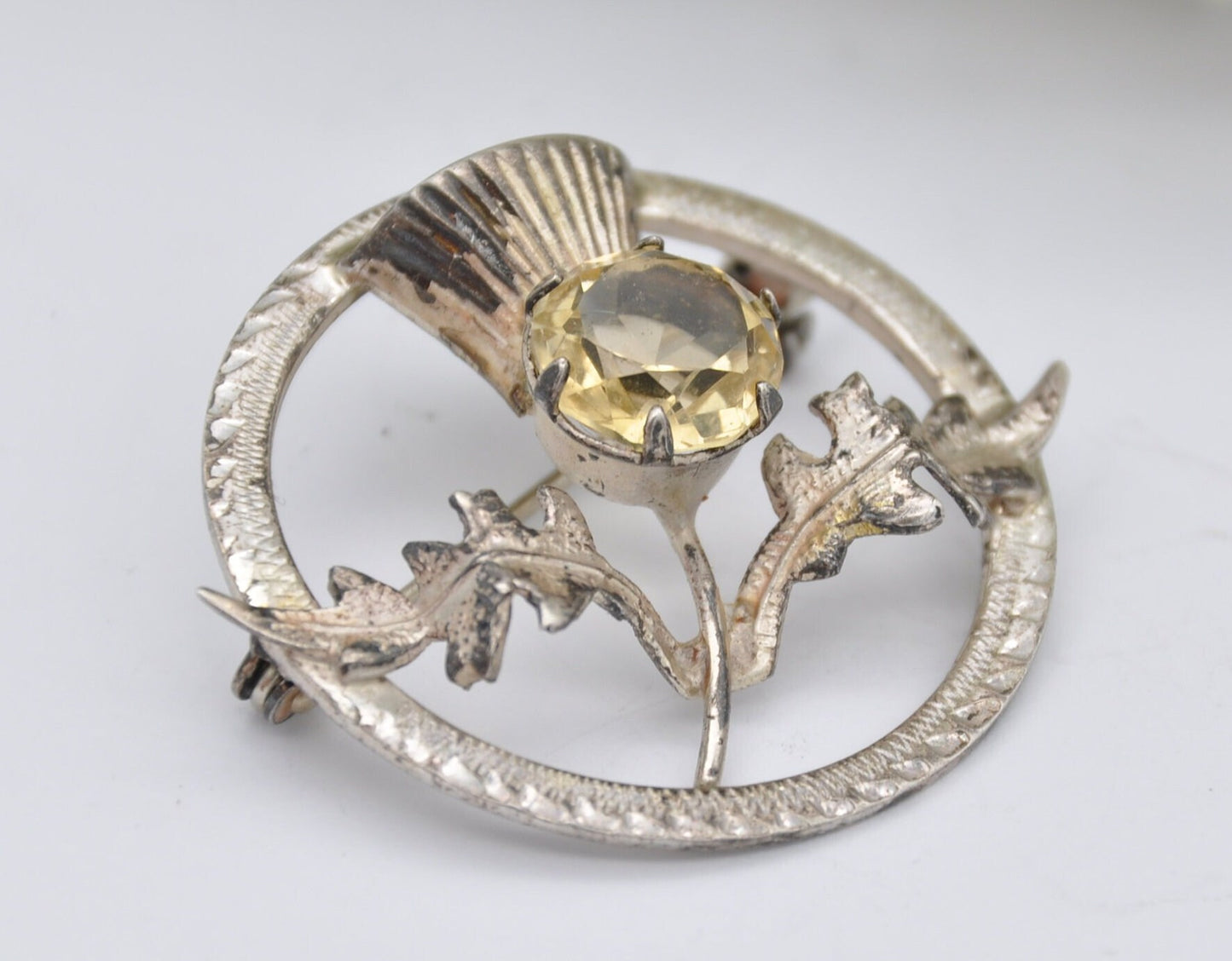 Vintage Ward Brothers Sterling Silver Scottish Thistle Brooch, 1956 - Citrine Colour Stone / Glasgow Hallmarks