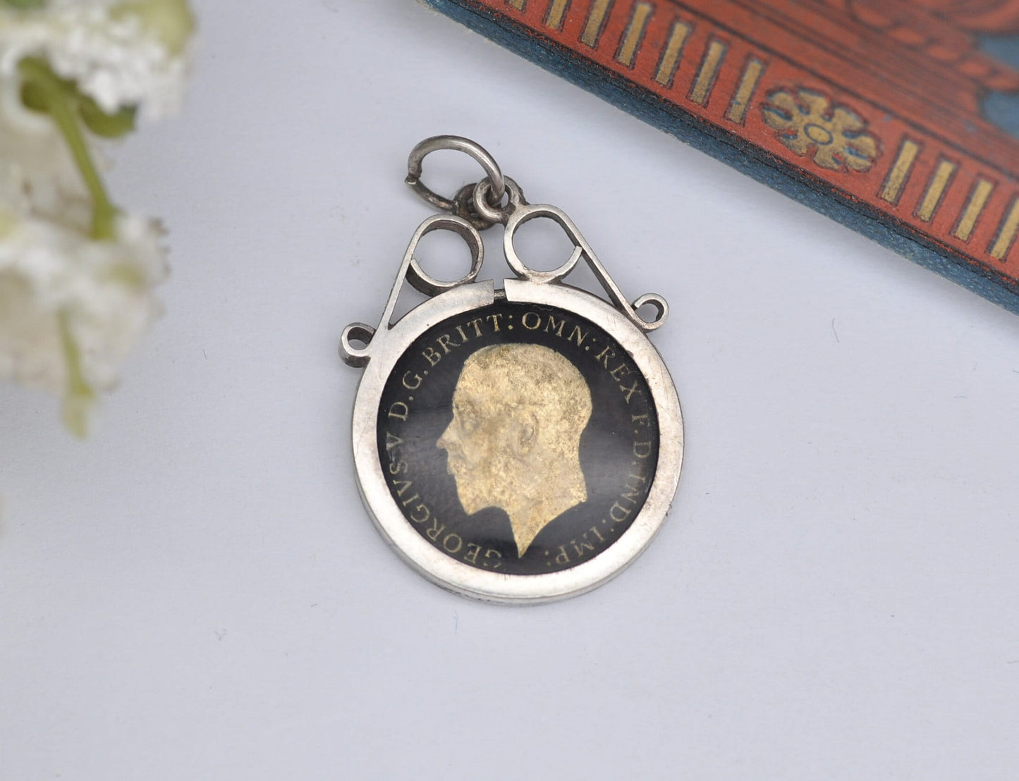 Vintage Silver George V Three Pence Coin Pendant, 1934 - Gold Plated Enamelled Coin