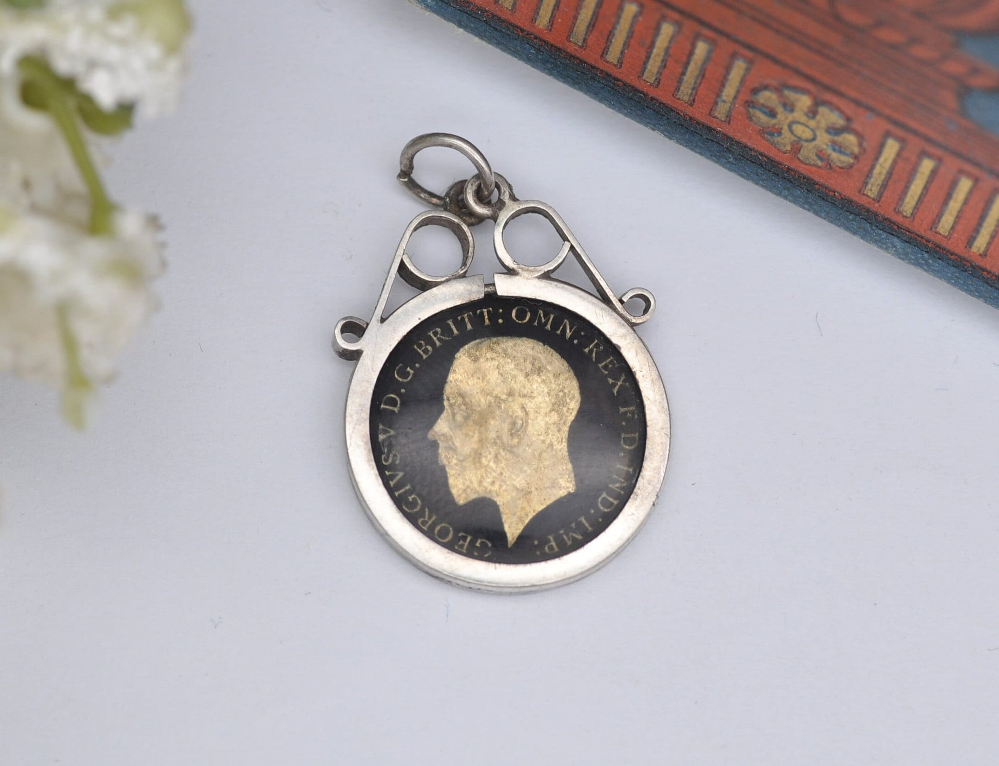 Vintage Silver George V Three Pence Coin Pendant, 1934 - Gold Plated Enamelled Coin