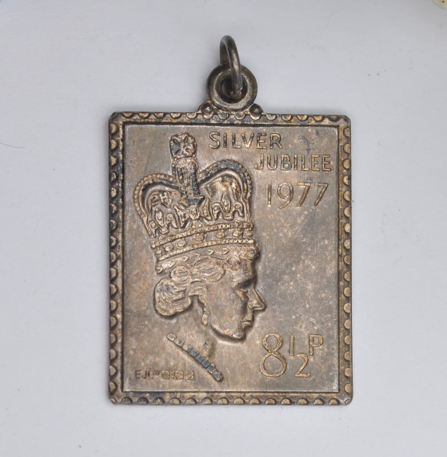 Vintage Sterling Silver Elizabeth II Silver Jubilee Stamp Pendant 1977 by EJLtd