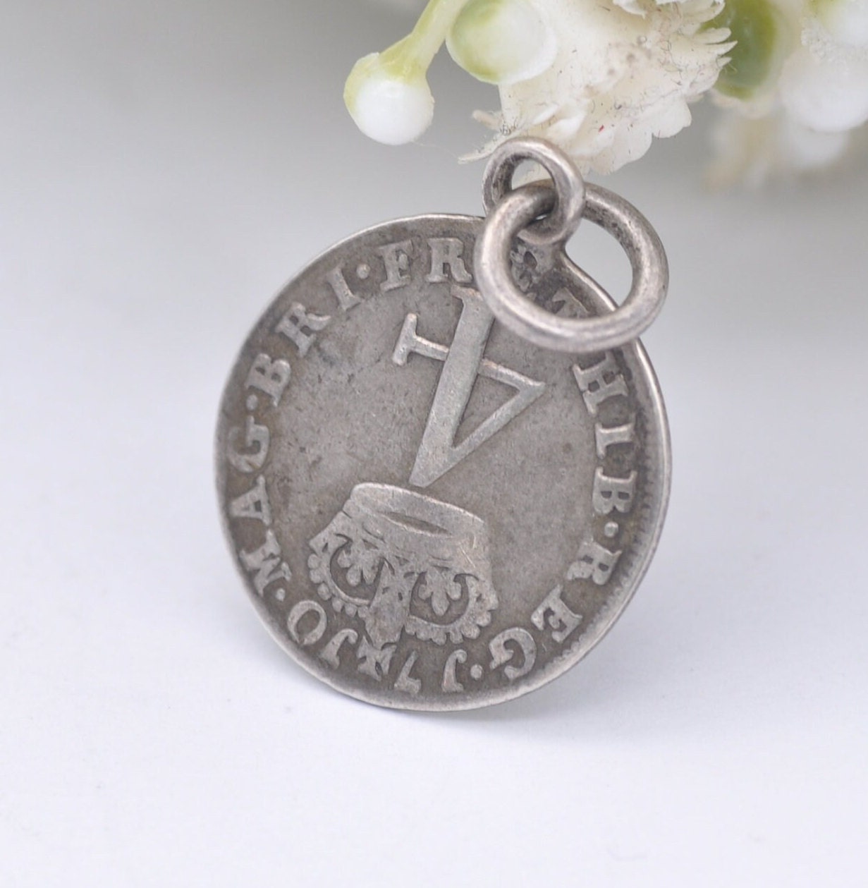 Antique Silver 1710 Anne Fourpence Coin Pendant