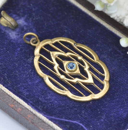 Antique Gold Gilt Blue Paste Pendant