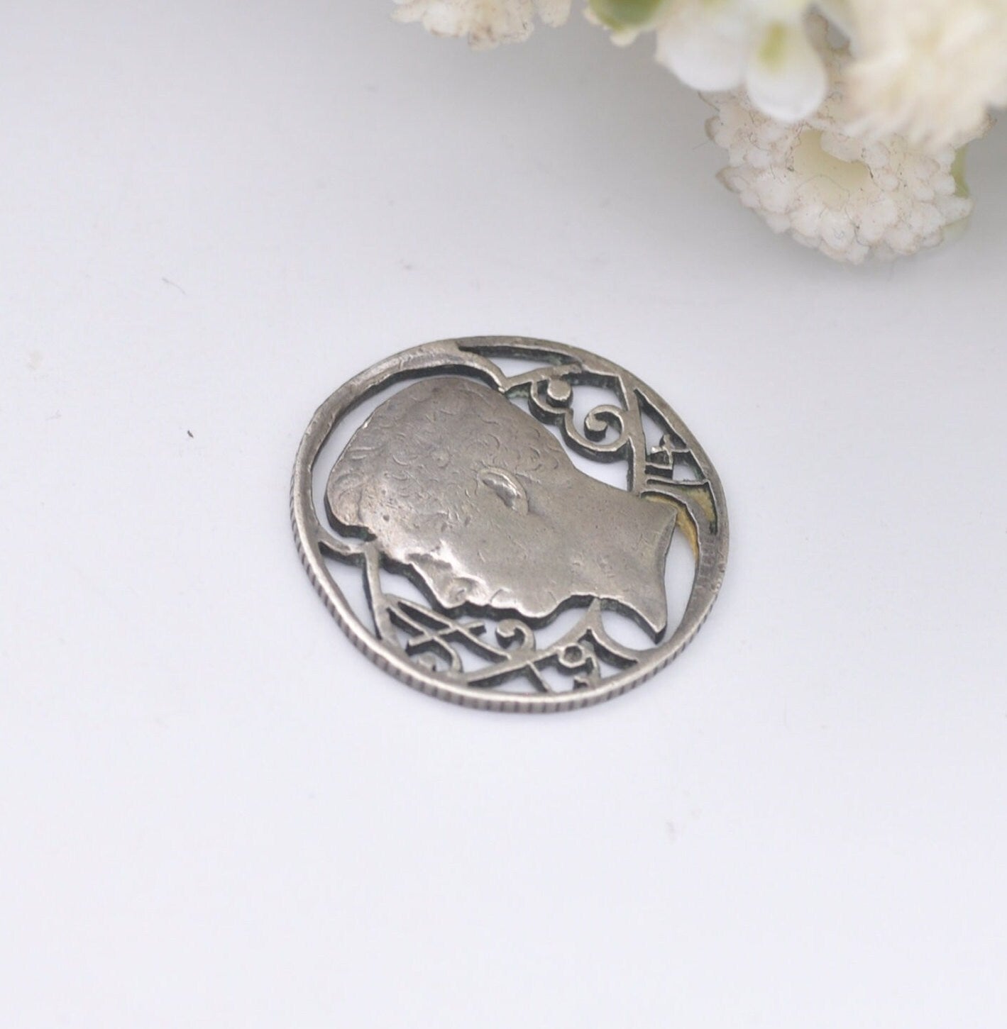 Antique Silver Cut Coin Pendant