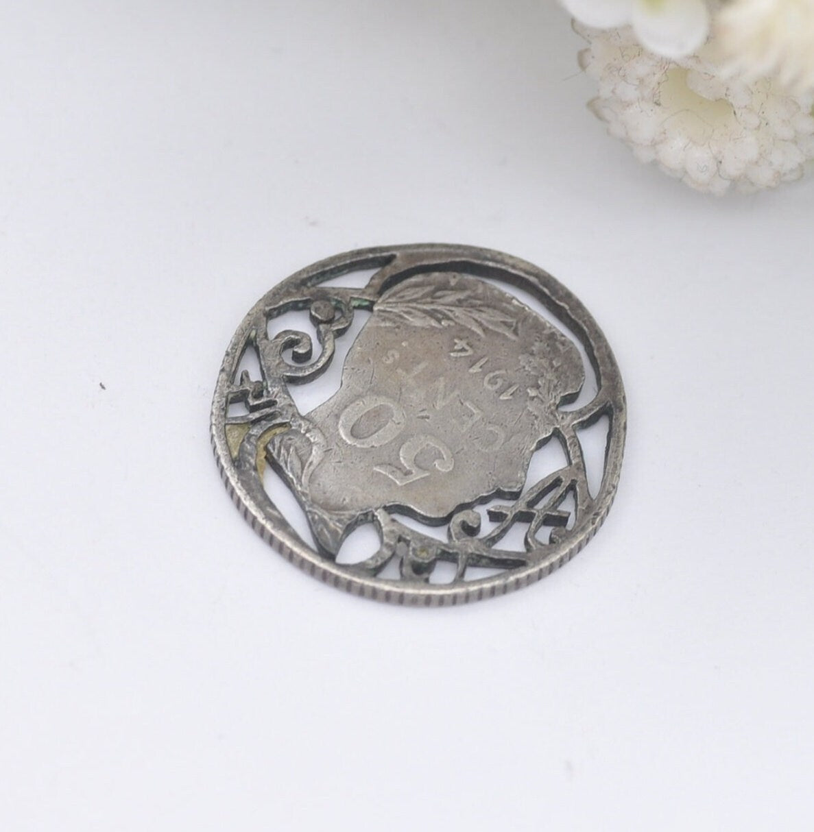 Antique Silver Cut Coin Pendant