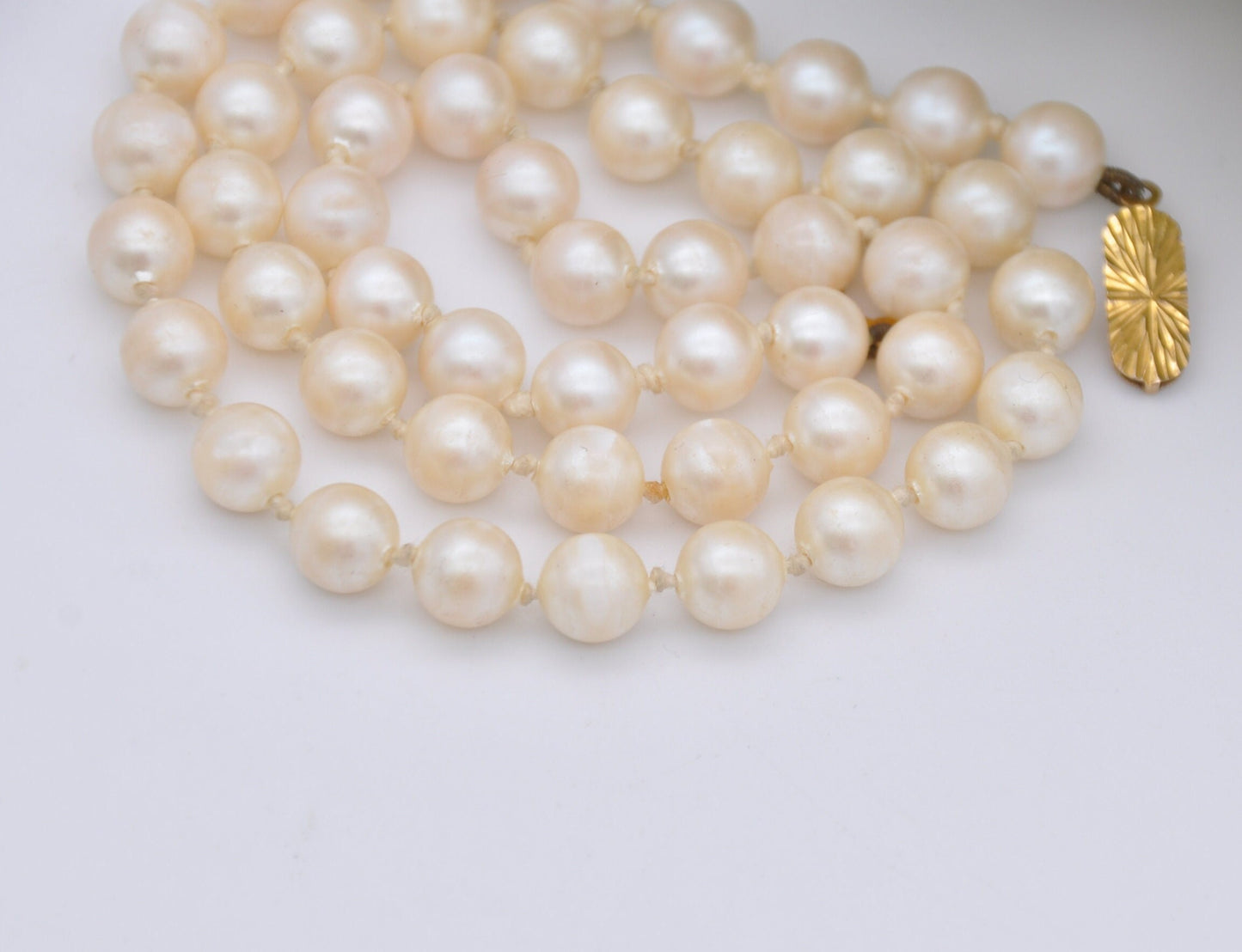 Vintage 9ct Gold Clasp Faux Pearl Necklace - 16" Choker Length Pearls