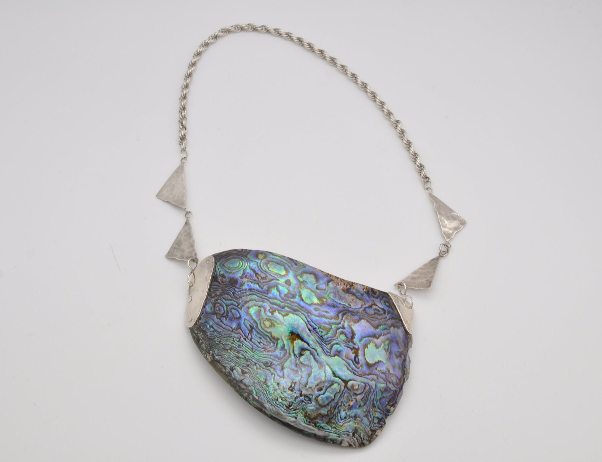 Vintage Sterling Silver Abalone Necklace 1987 - Mid-Century Design | Large Paua Shell