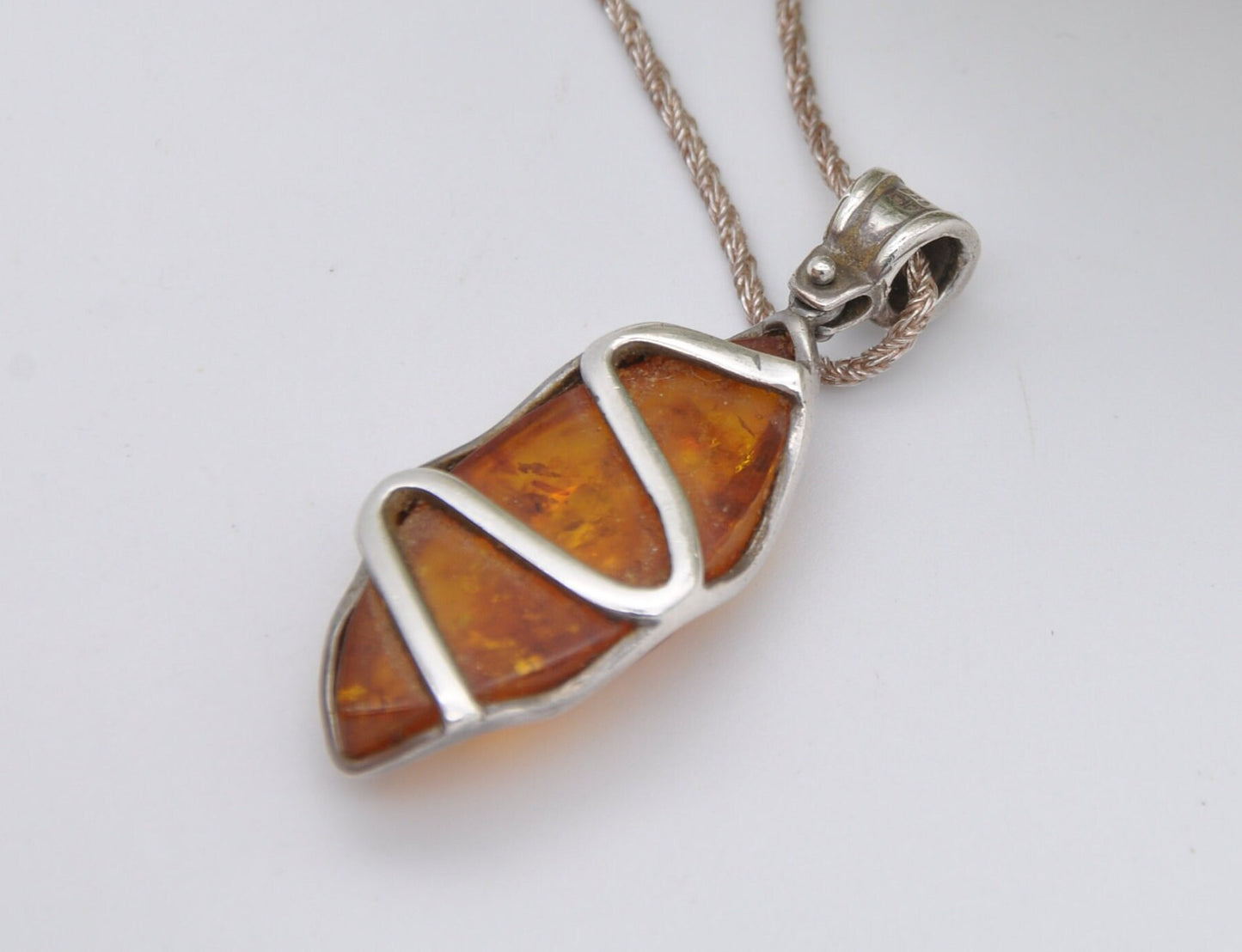 Sterling Silver and Amber Necklace - Baltic Amber Pendant | Marquis Shaped