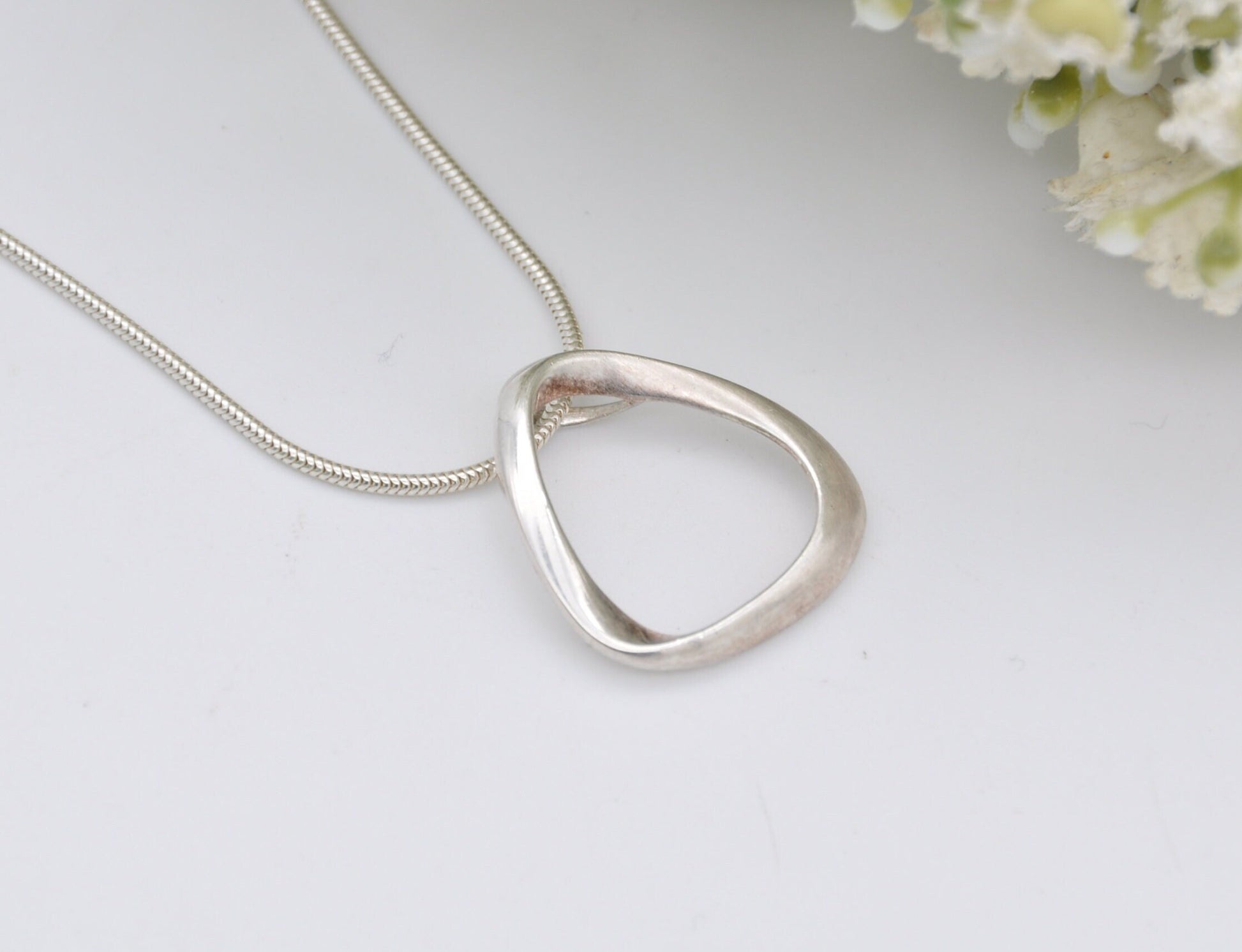 Minimalist Sterling Silver Triangle Pendant Necklace on Snake Chain