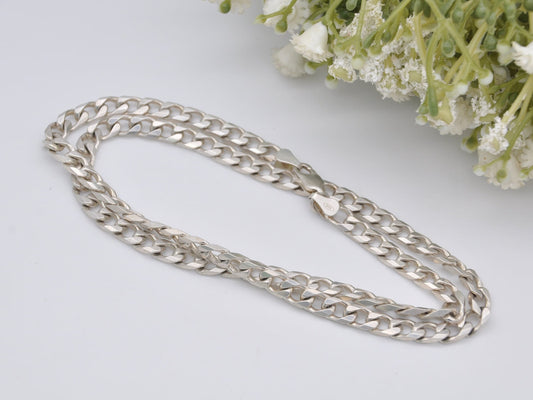 Vintage Sterling Silver Curb Link Chain Necklace - Chunky Y2K Flat Curb