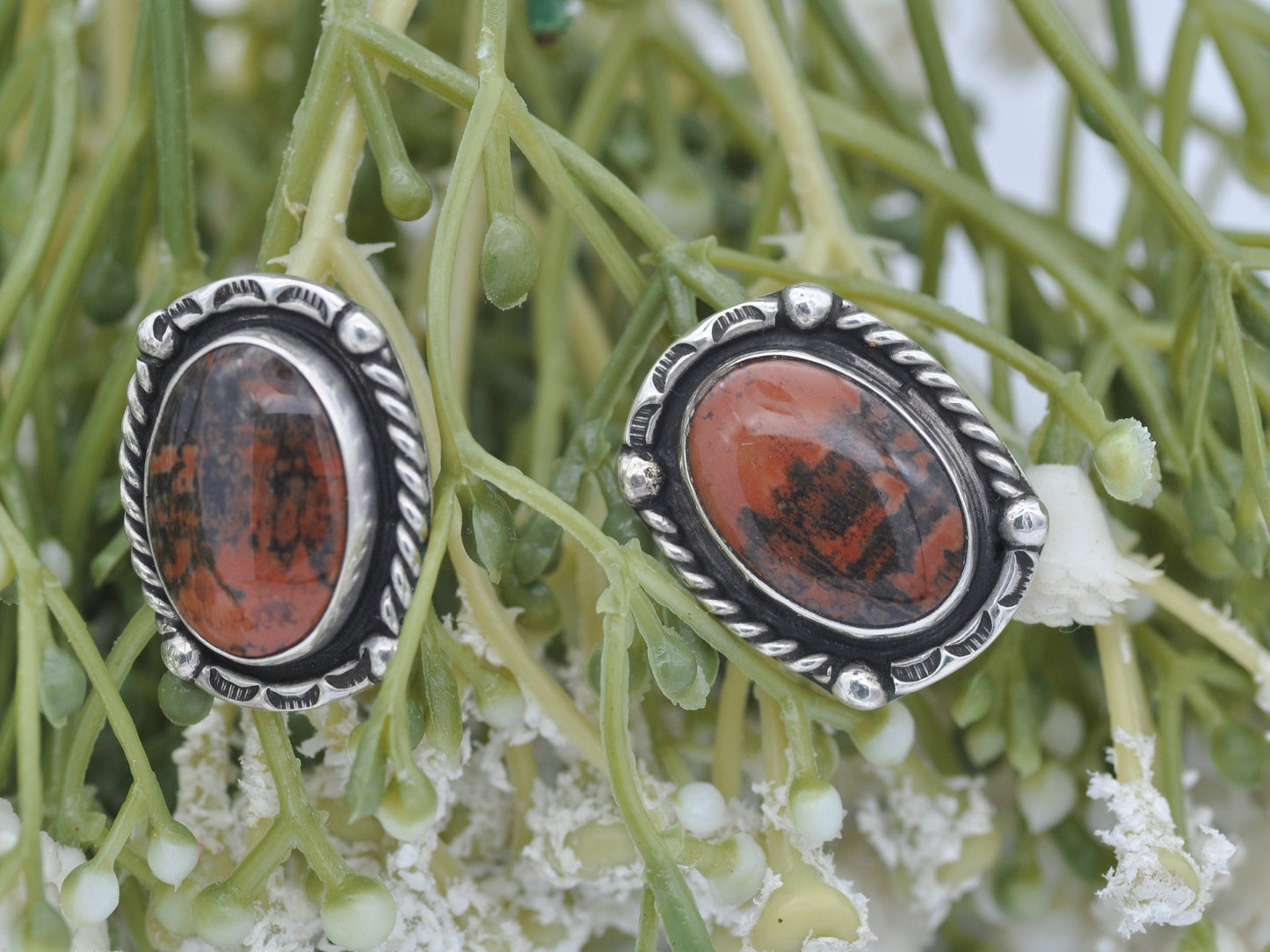 Vintage Sterling Silver Screw-Back Earrings - Handmade Statement Clip Ons | Red Jasper Hard Gemstone