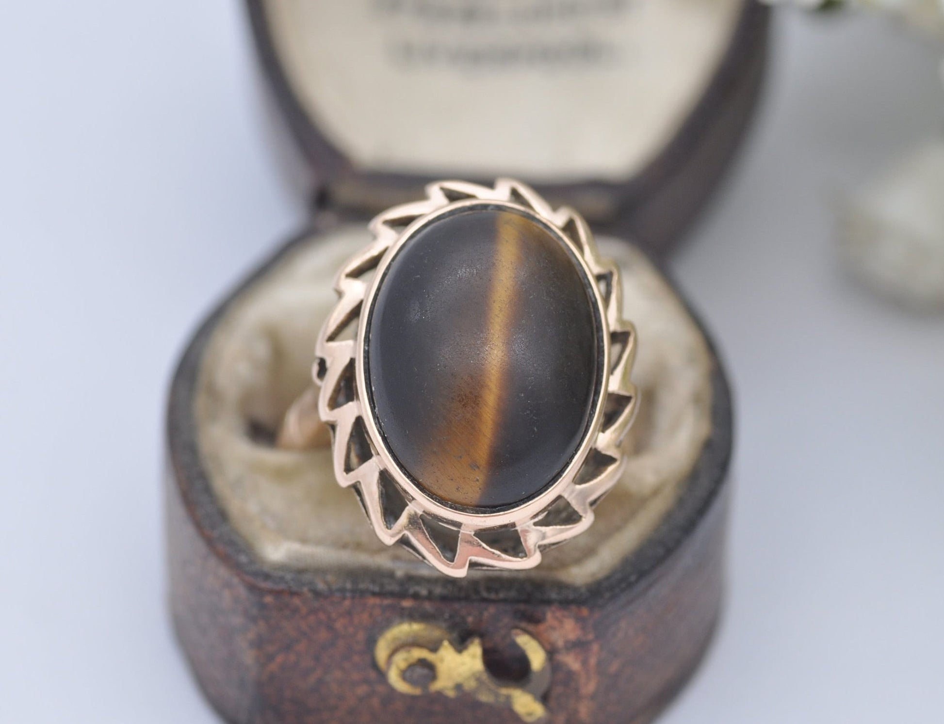 Vintage Mid-Century 14ct Gold Tiger's Eye Statement Ring - UK Size - M / US Size - 6 1/4