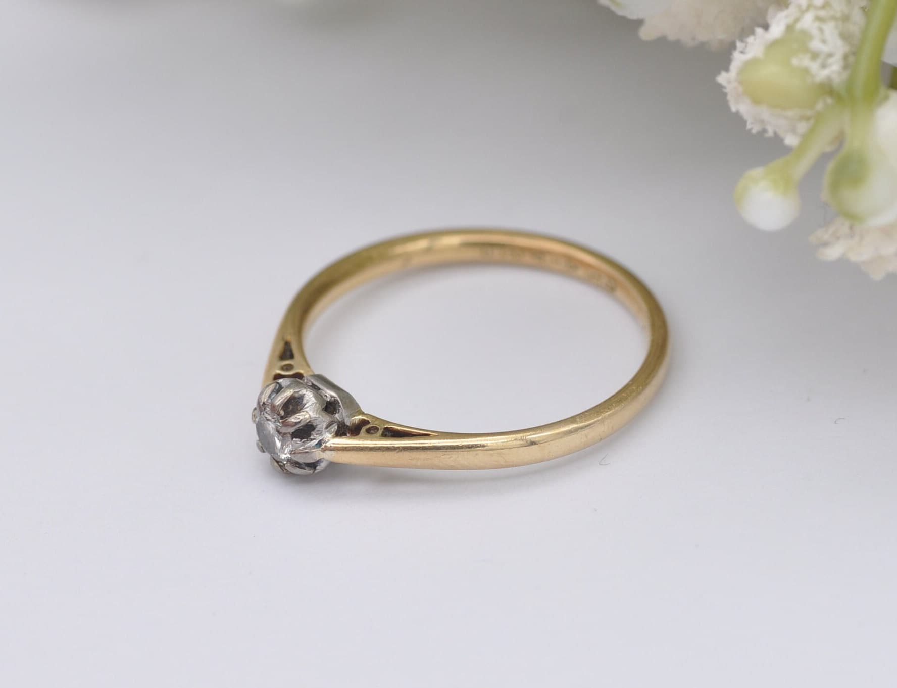 Antique 18ct Gold & Platinum Diamond Engagement Ring - UK Size - O / US Size - 7 1/4