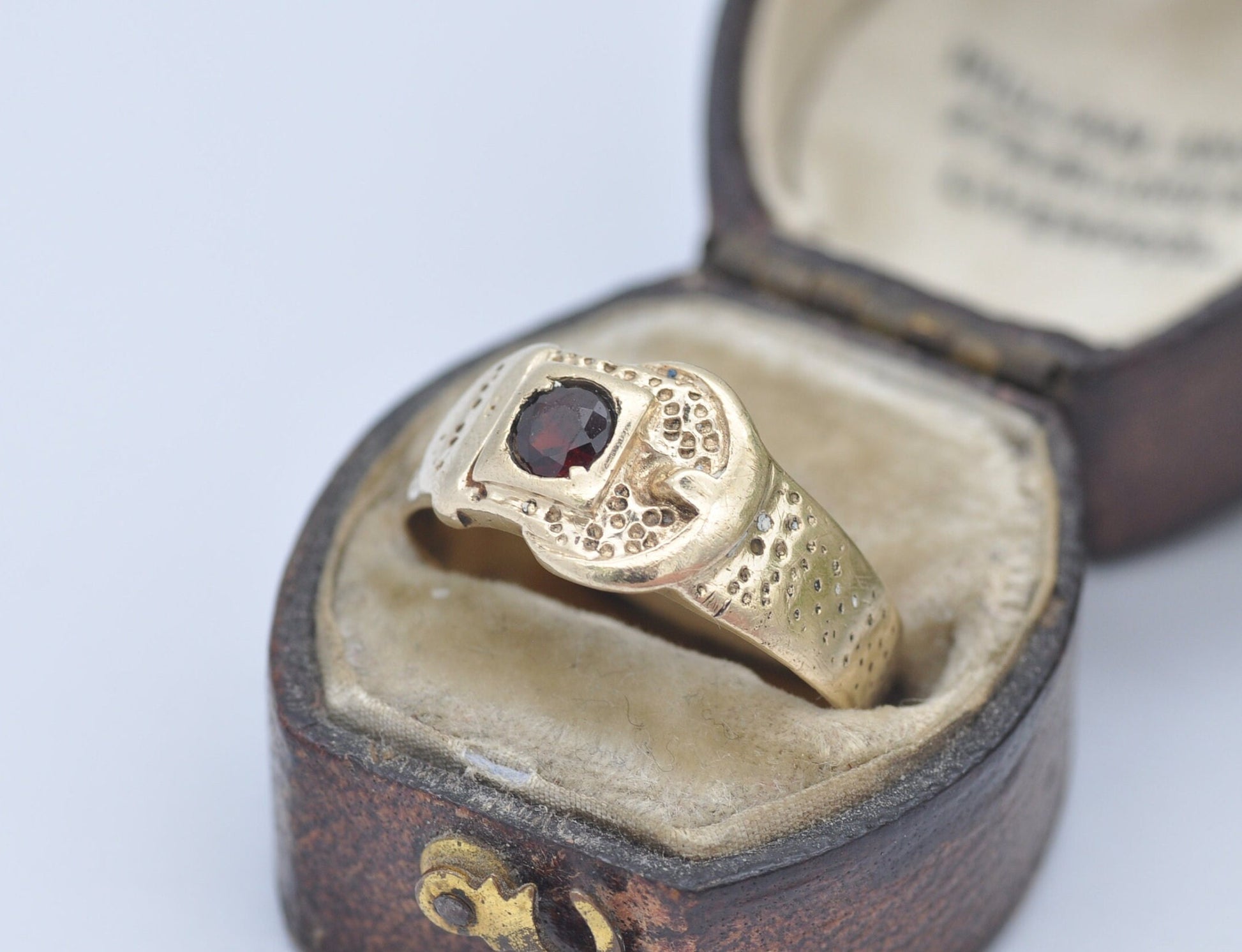 Antique 9ct Gold Garnet Victorian Buckle Ring