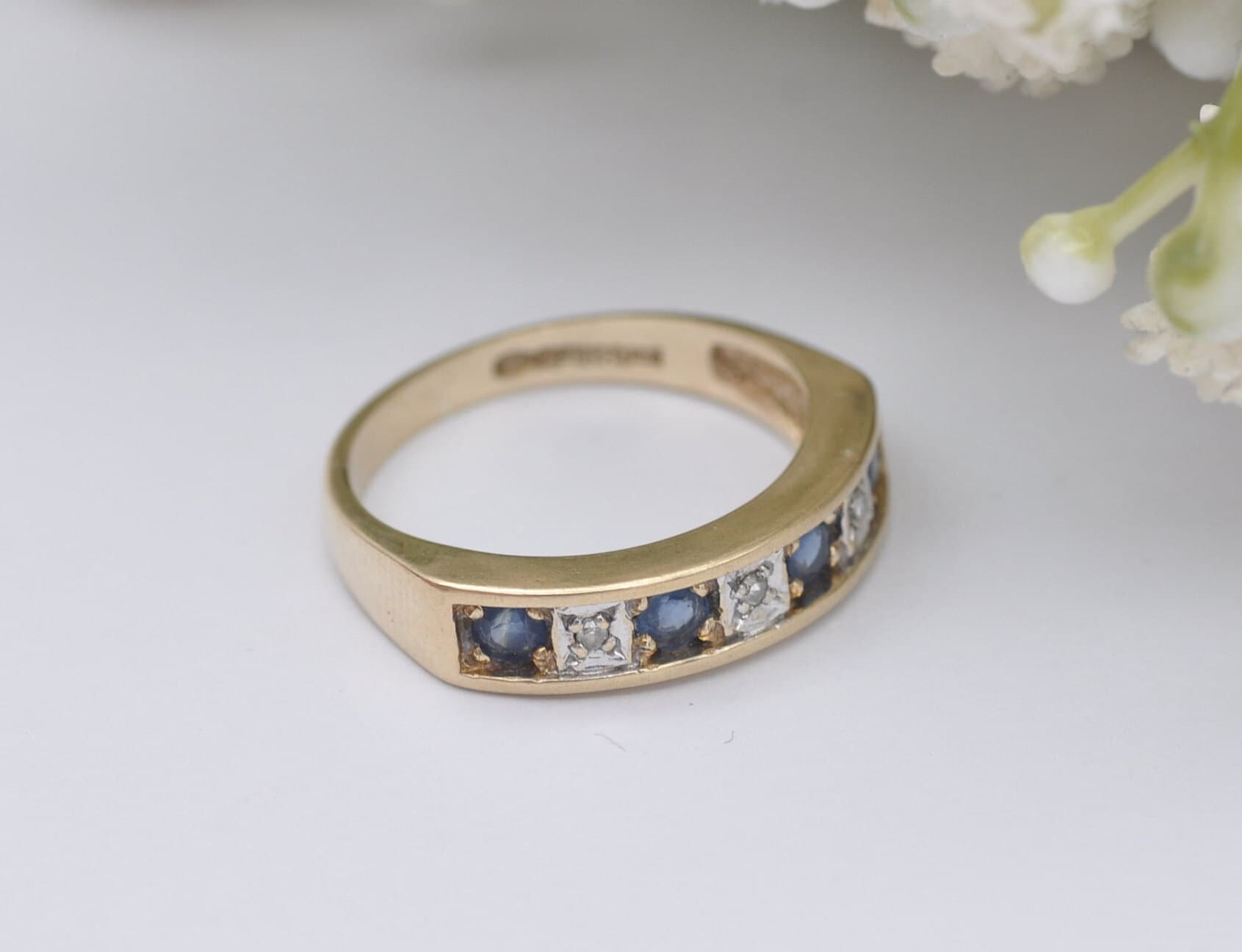 Vintage 9ct Gold Sapphire and Diamond Half Eternity Ring 1994