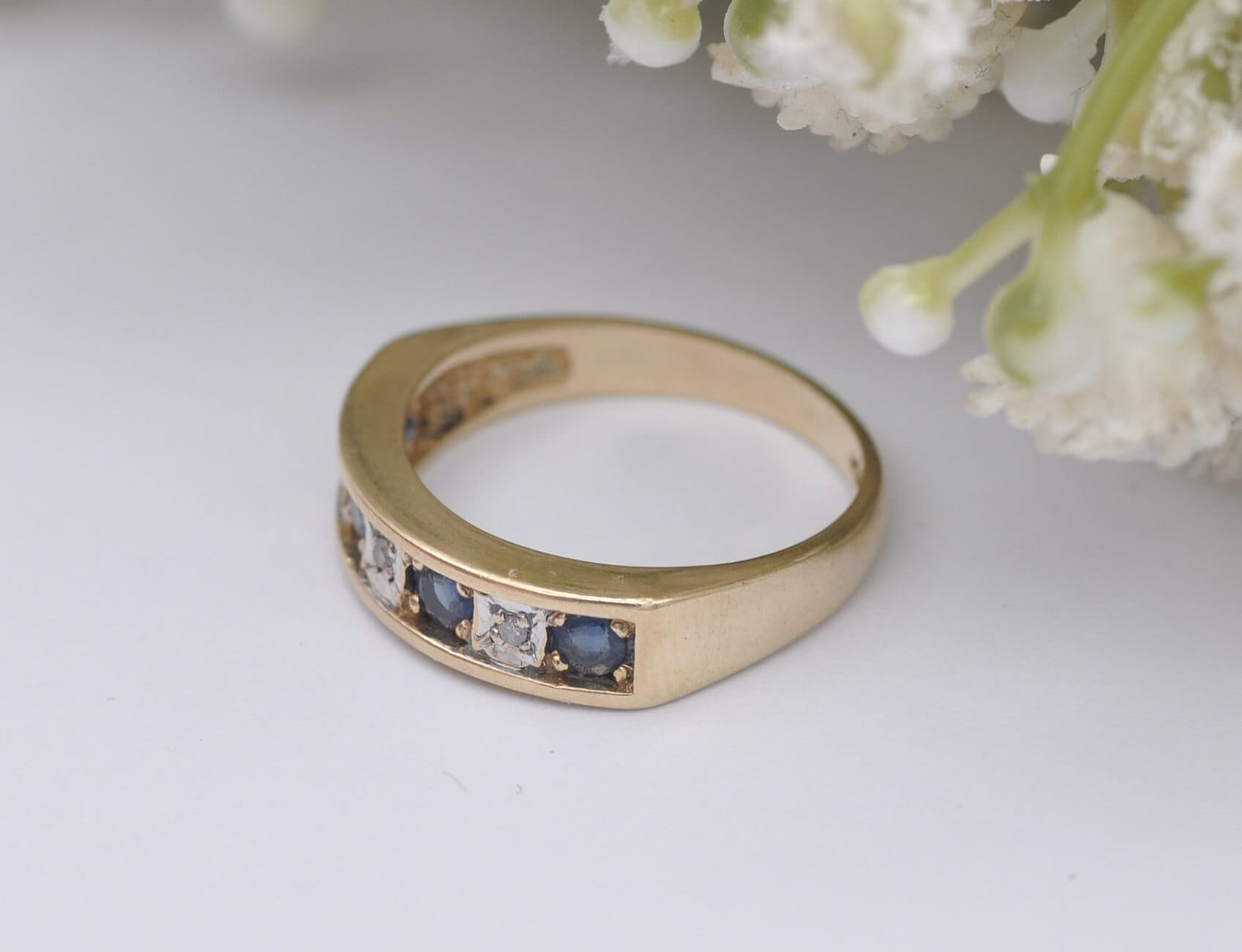 Vintage 9ct Gold Sapphire and Diamond Half Eternity Ring 1994