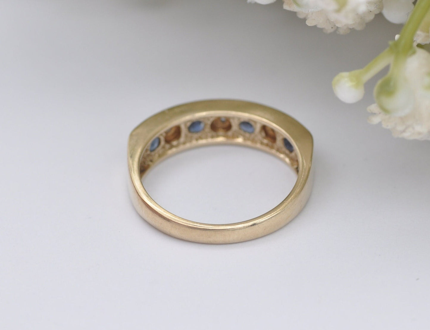 Vintage 9ct Gold Sapphire and Diamond Half Eternity Ring 1994