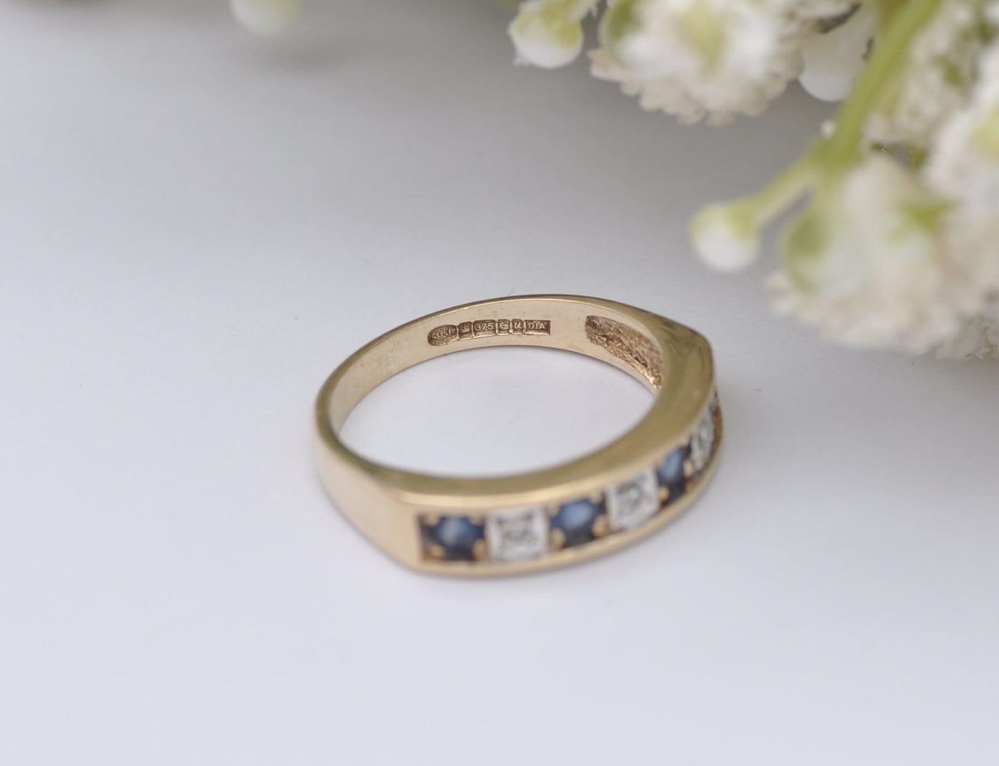 Vintage 9ct Gold Sapphire and Diamond Half Eternity Ring 1994