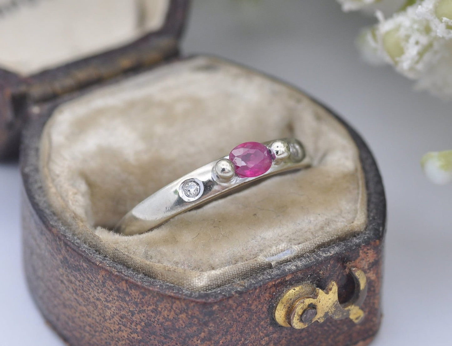 9ct White Gold Ruby & Diamond Ring