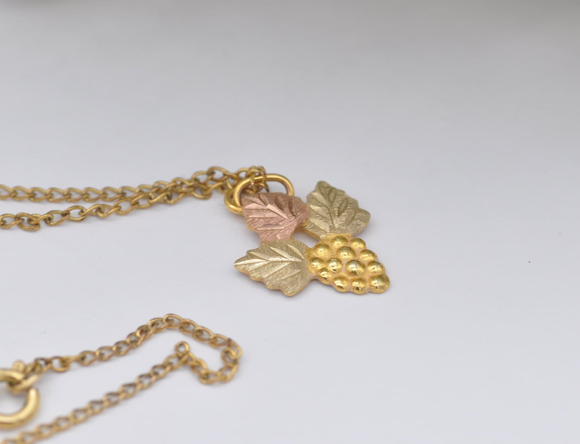 Vintage 10ct Gold Grape Vine Pendant on 12ct Gold Filled Chain