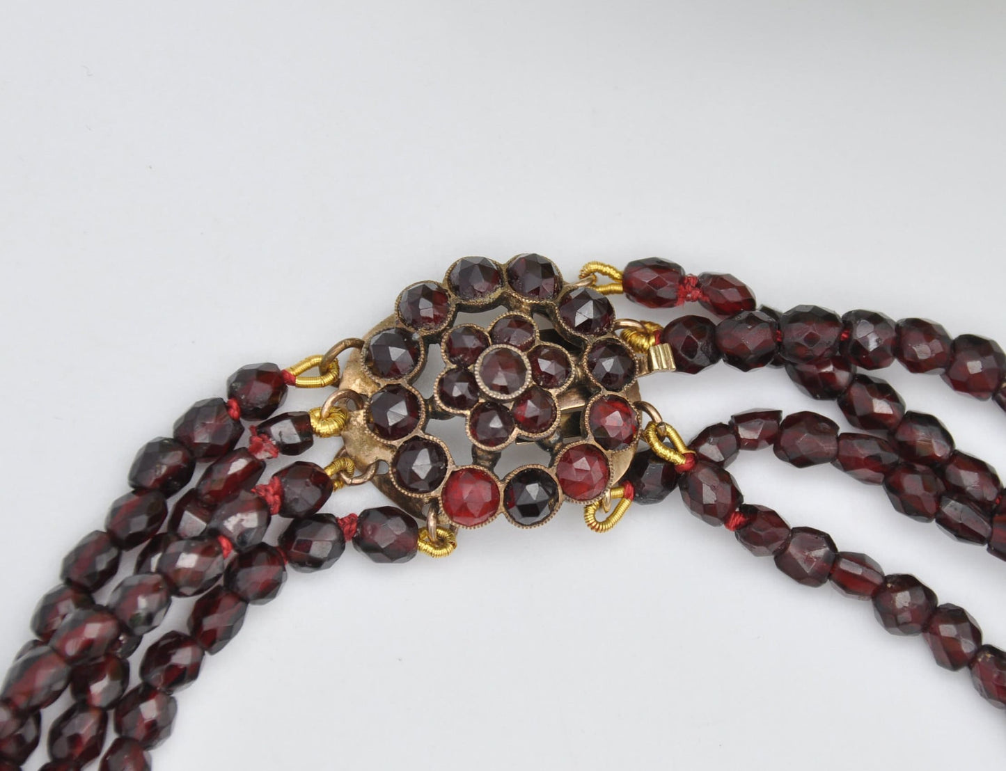 Antique Victorian Bohemian Garnet Necklace with Flower Clasp