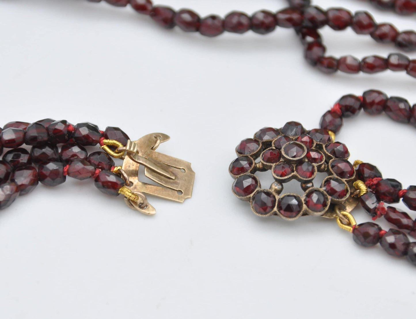 Antique Victorian Bohemian Garnet Necklace with Flower Clasp