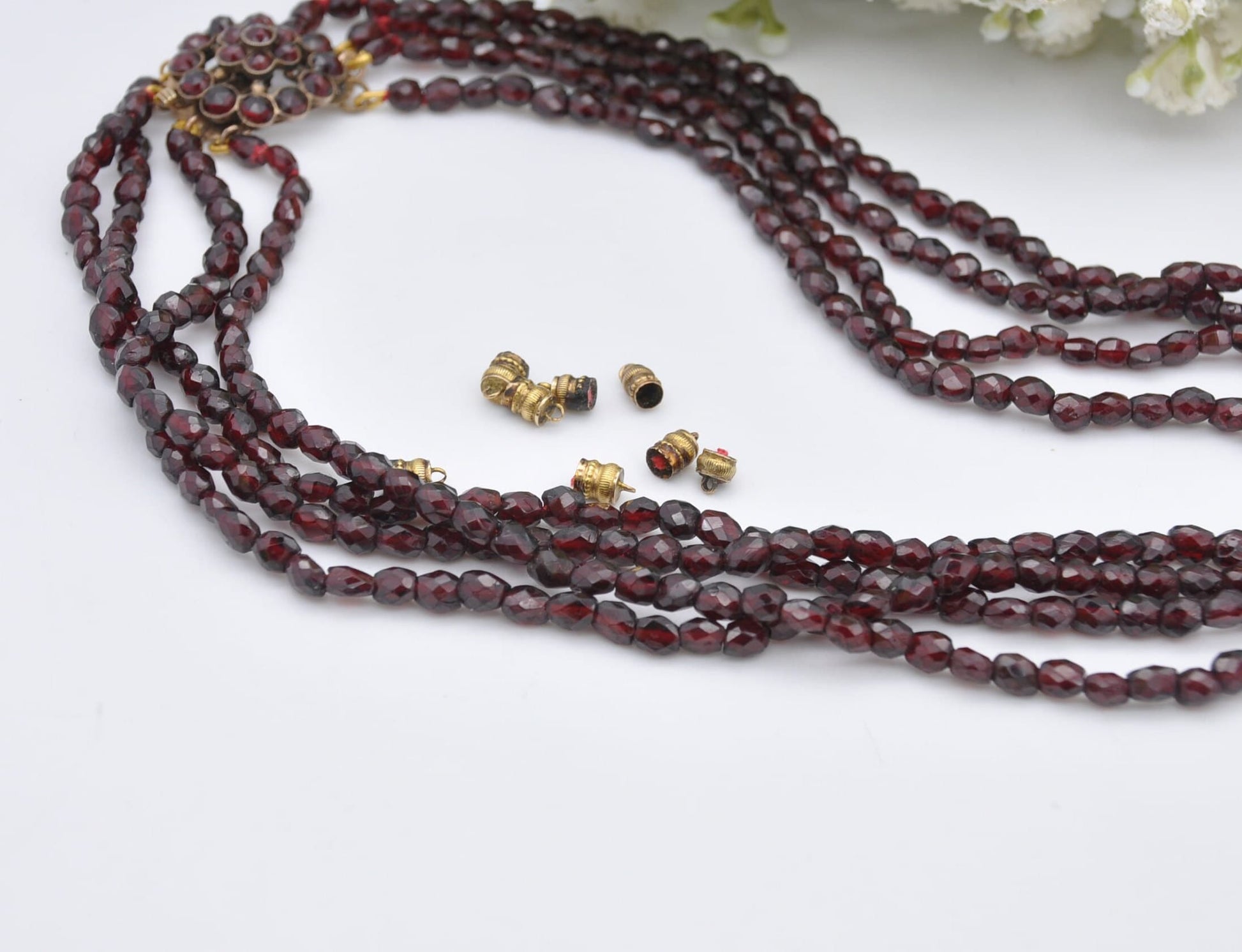 Antique Victorian Bohemian Garnet Necklace with Flower Clasp