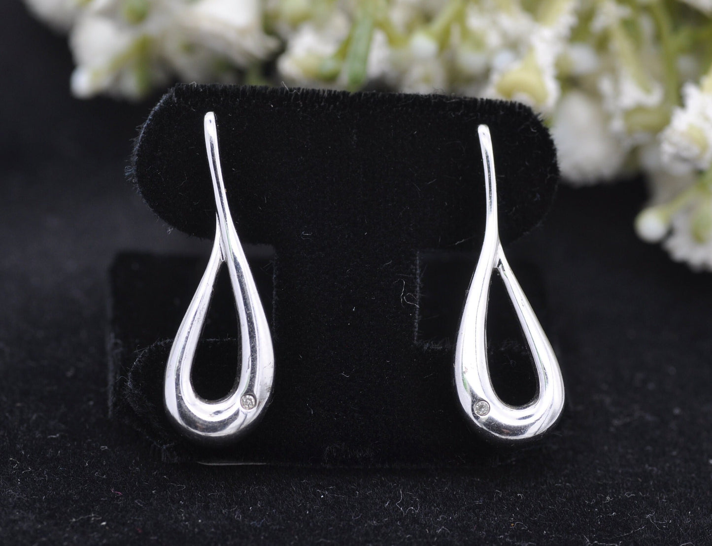 Vintage Sterling Silver Diamond Drop Earrings