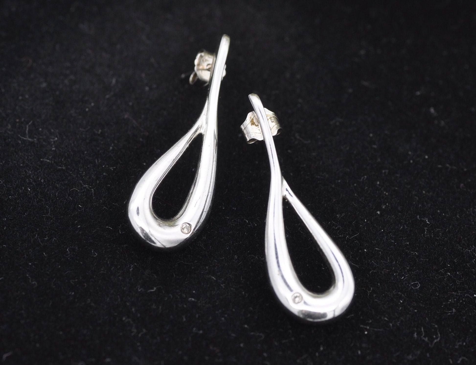 Vintage Sterling Silver Diamond Drop Earrings