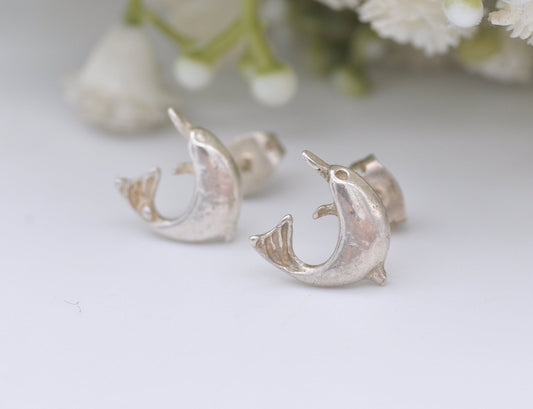 Vintage Sterling Silver Dolphin Stud Earrings