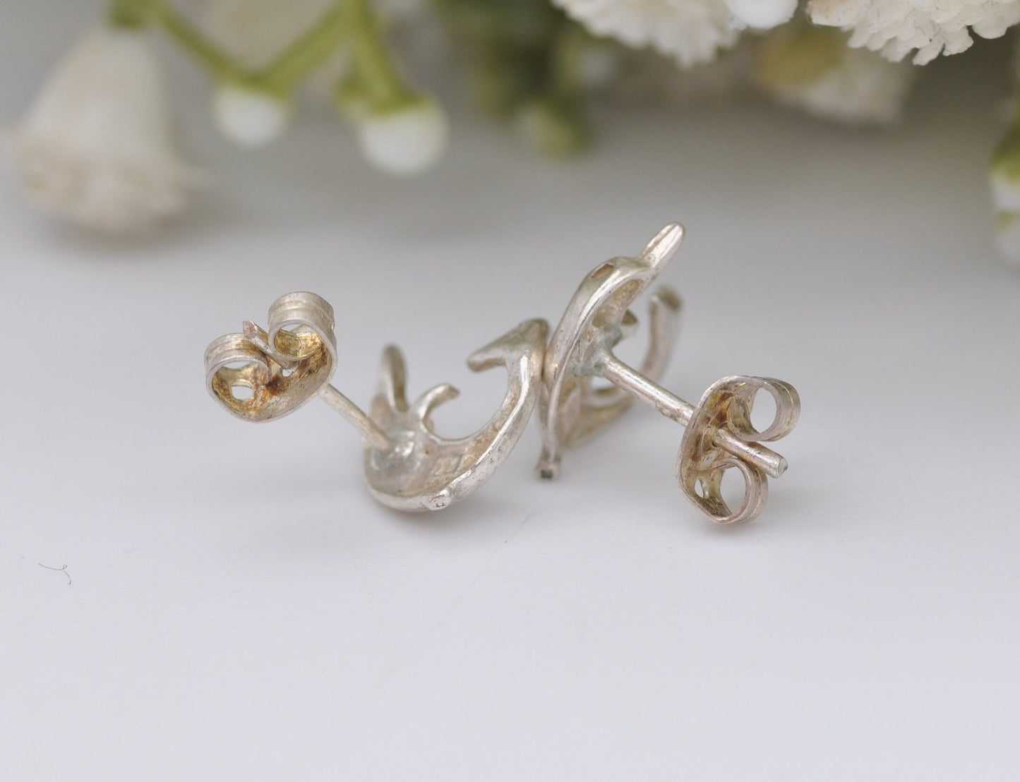 Vintage Sterling Silver Dolphin Stud Earrings