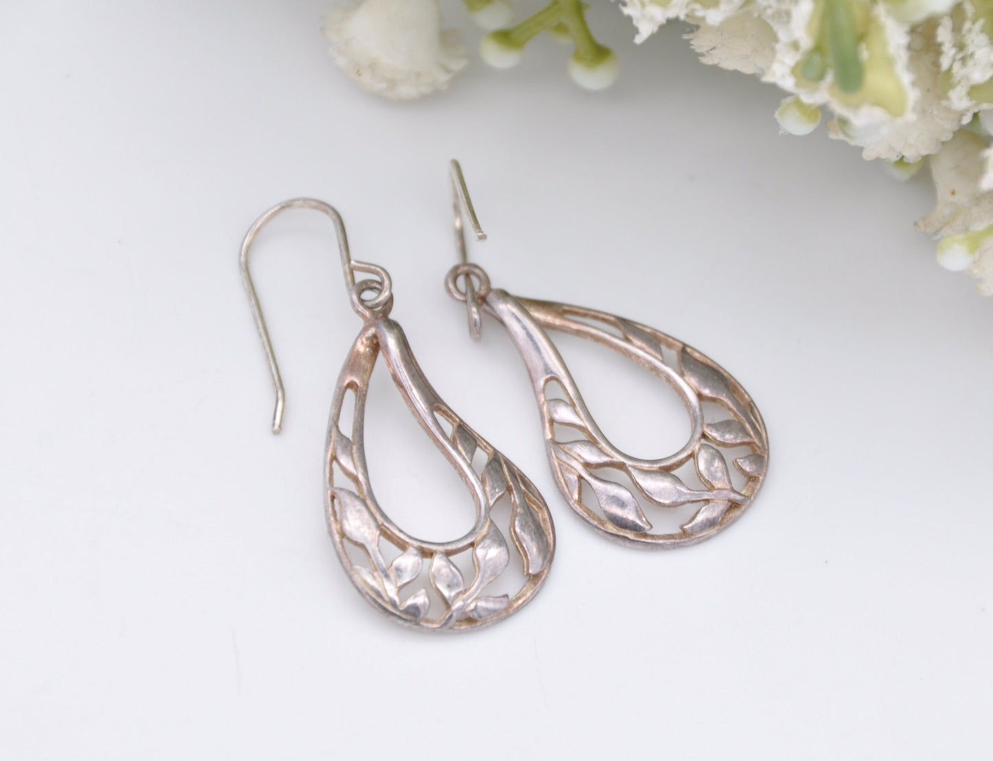 Sterling Silver Floral Wreath Drop Earrings