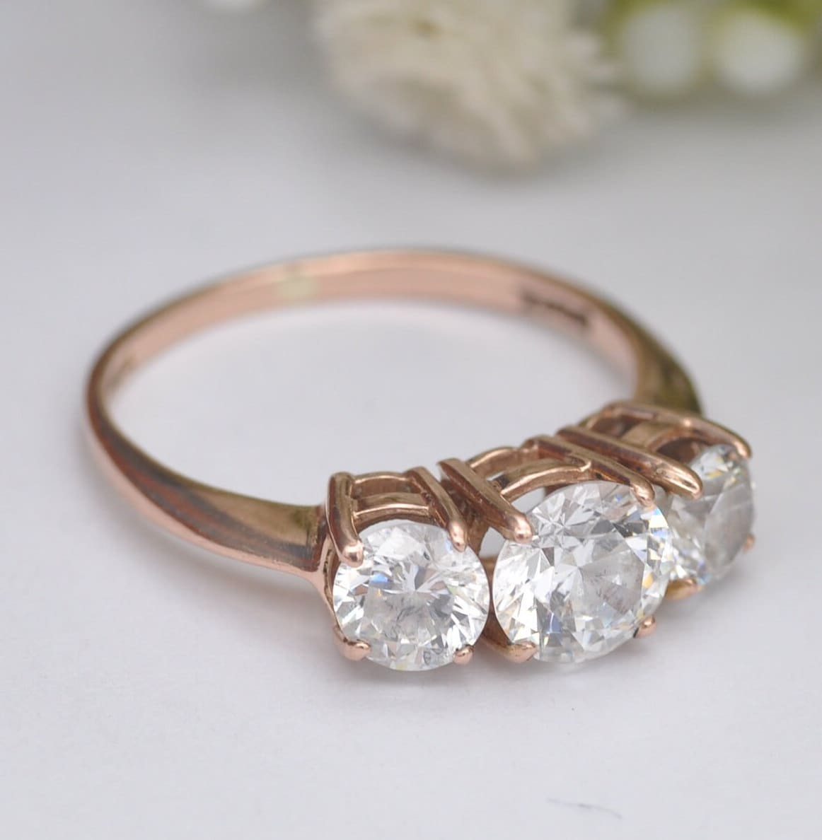 14ct Rose Gold Cubic Zirconia Three Stone Ring