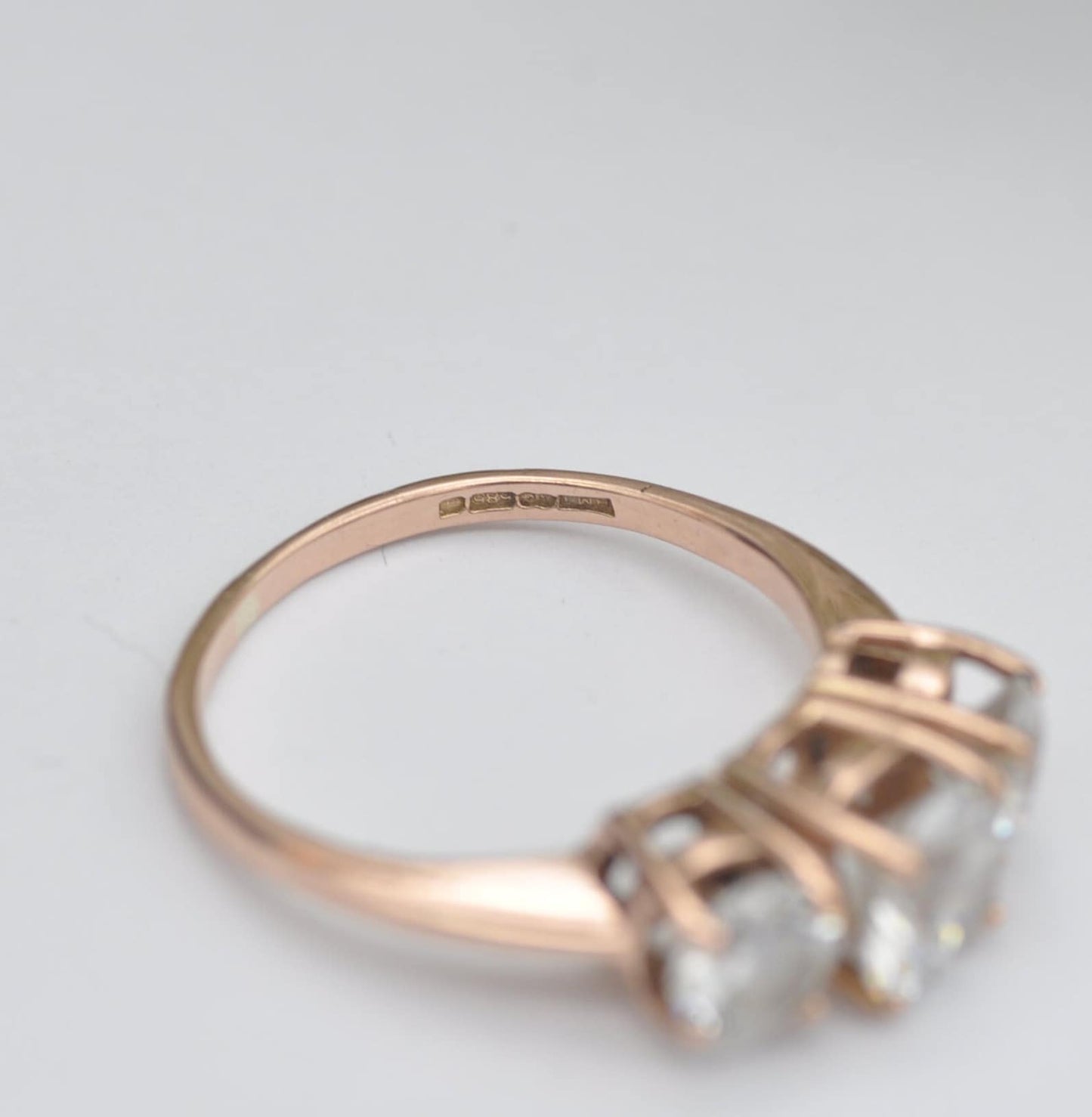 14ct Rose Gold Cubic Zirconia Three Stone Ring