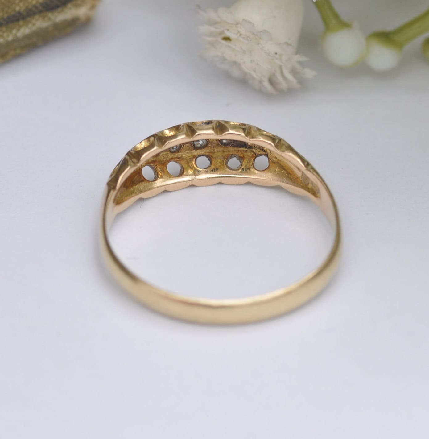 Antique Edwardian 18ct Gold Diamond Boat Ring 1915