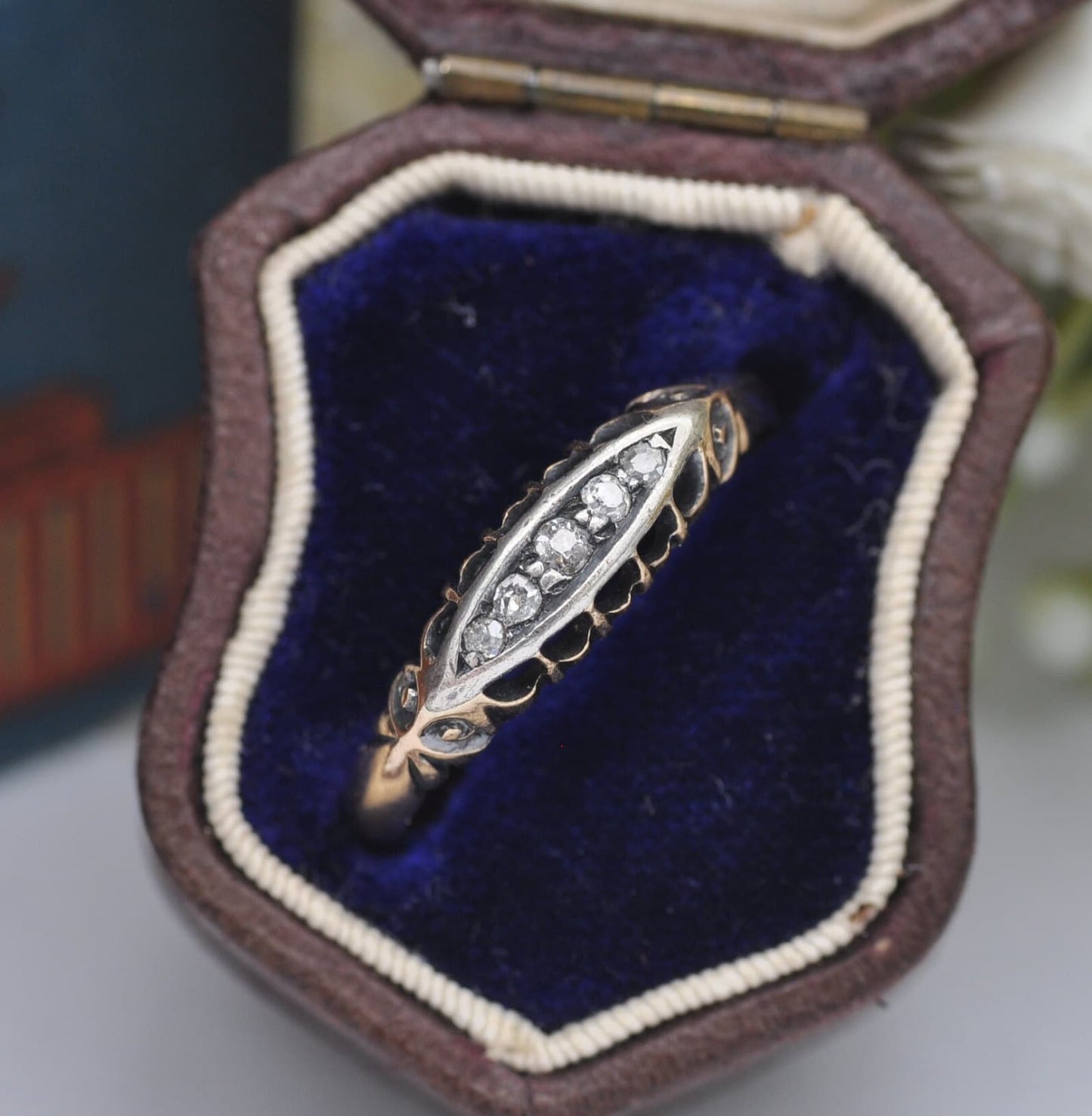 Antique 18ct Gold Diamond Boat Ring